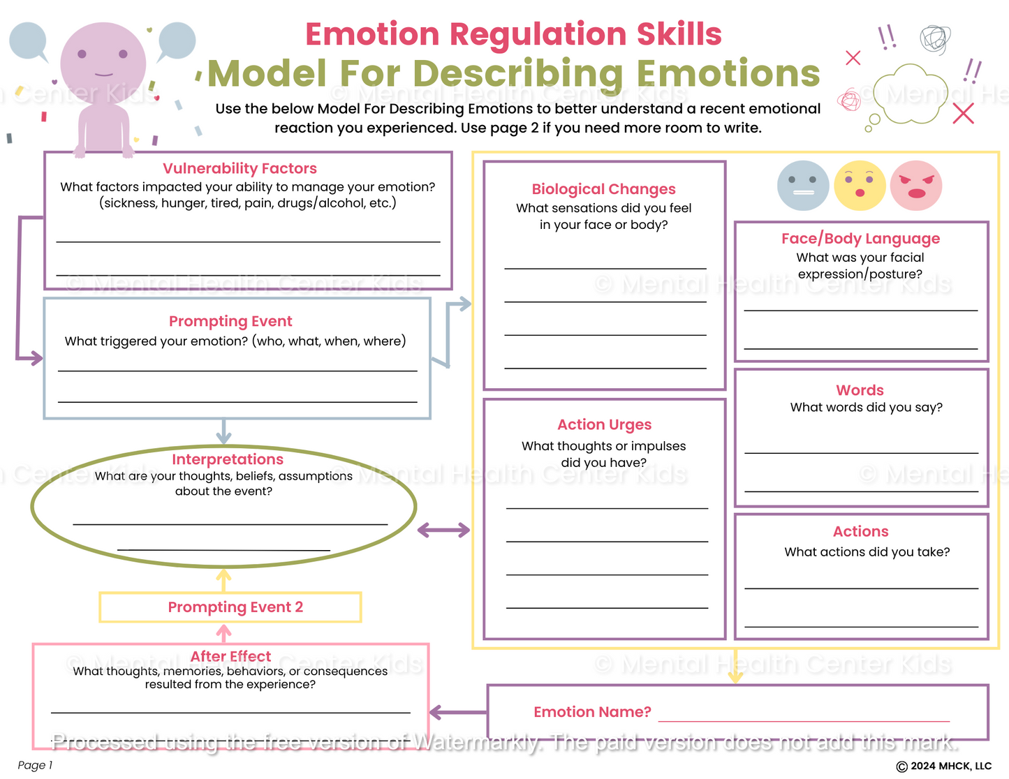 model of emotions worksheet