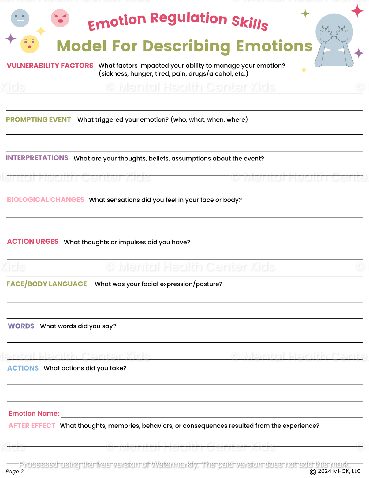 DBT Model Of Emotions Worksheet – Mental Health Center Kids