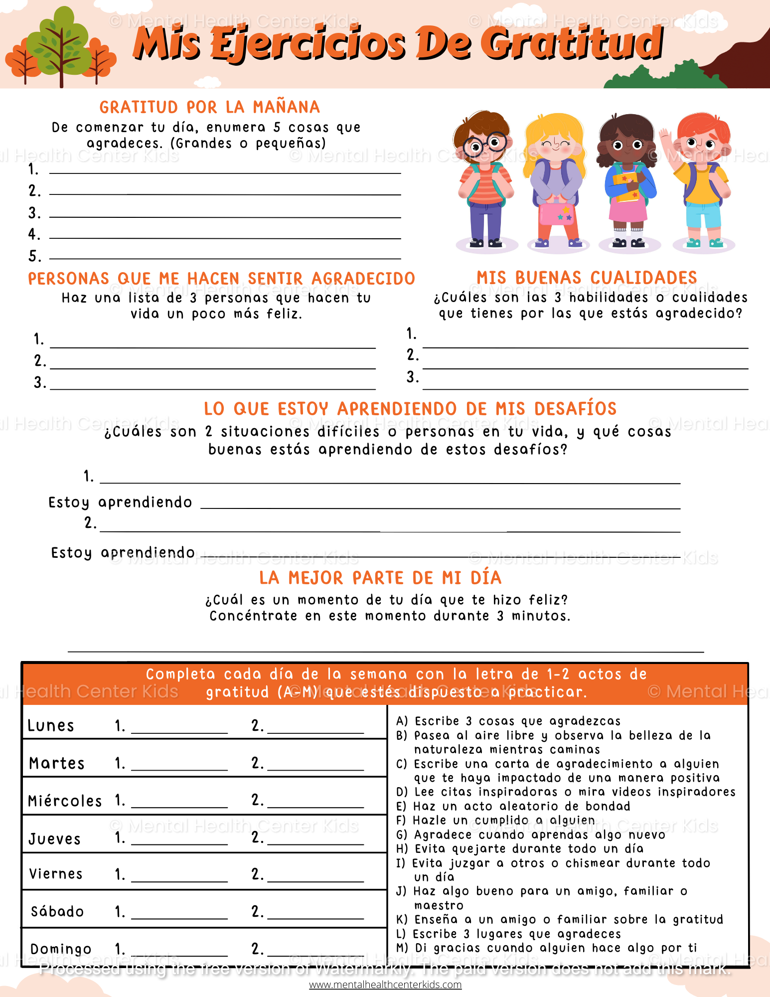 Spanish My Gratitude Exercises Worksheet