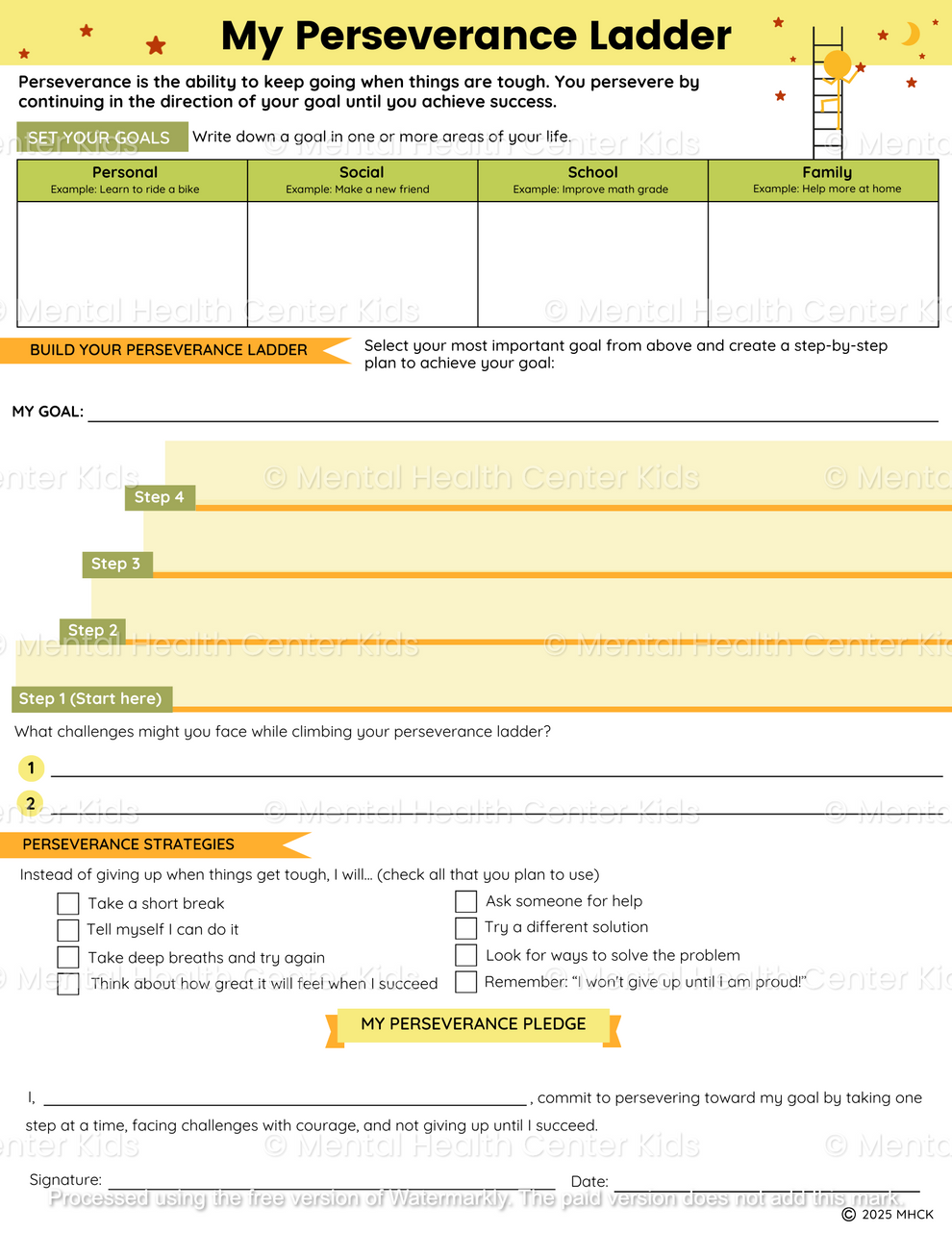 Perseverance Worksheets (3 Pages) – Mental Health Center Kids