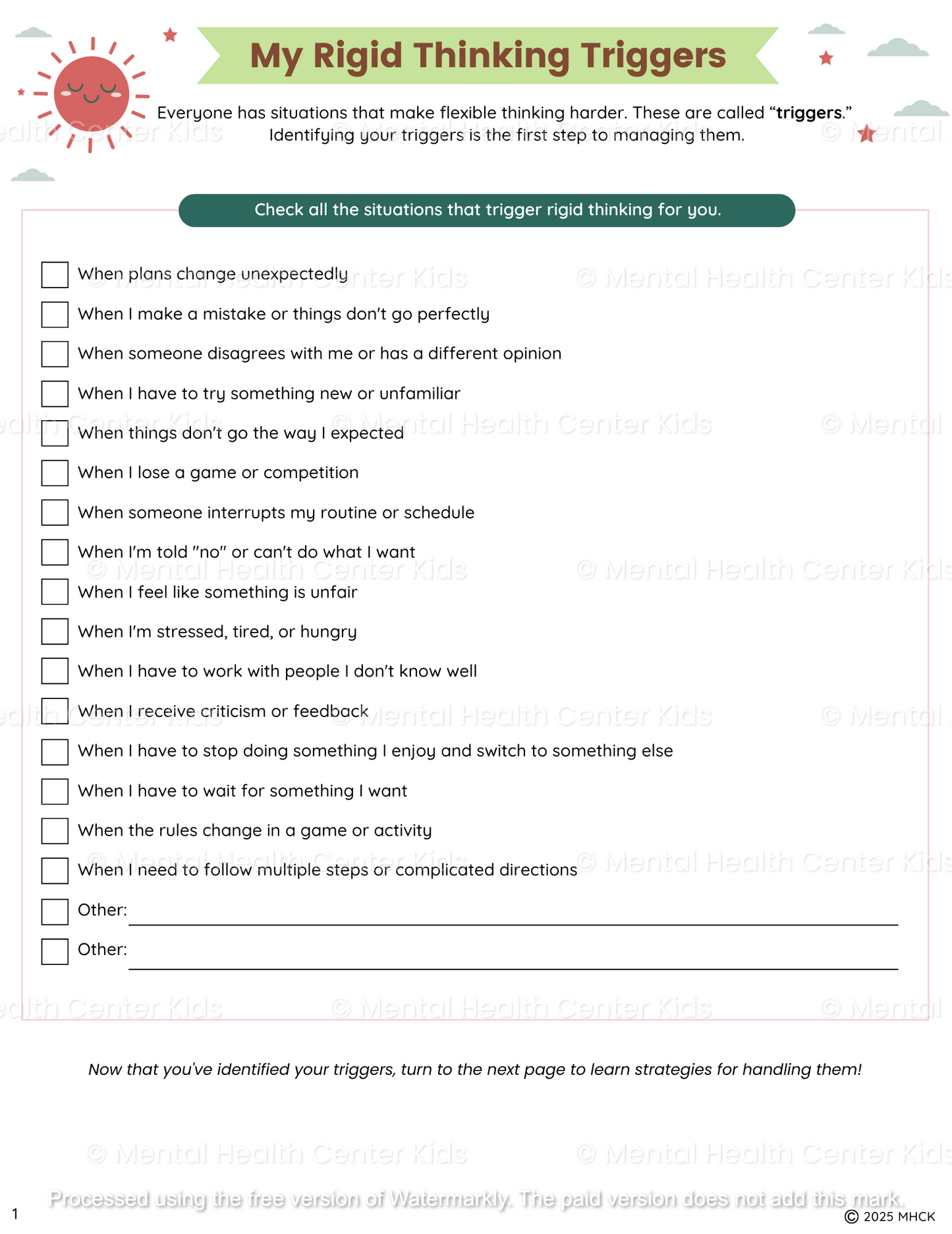 flexible thinking worksheet