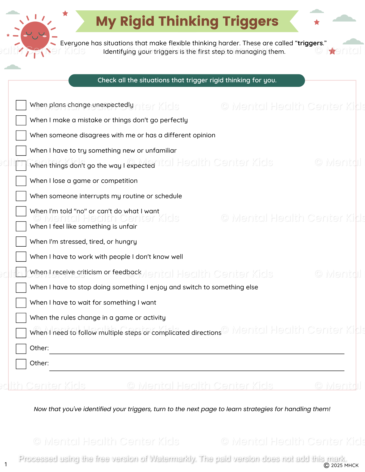 flexible thinking worksheet