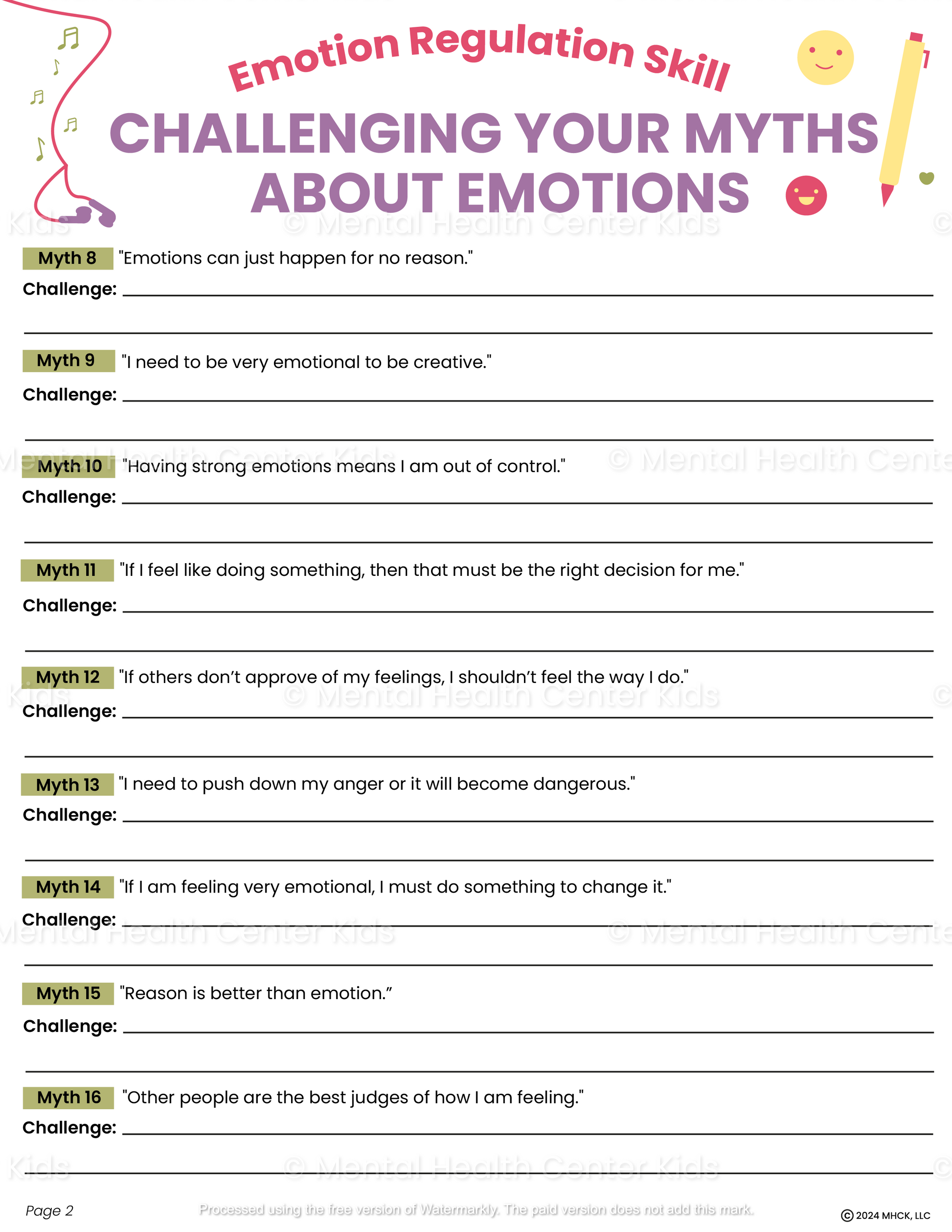 challenging your myths about emotions dbt woksheet