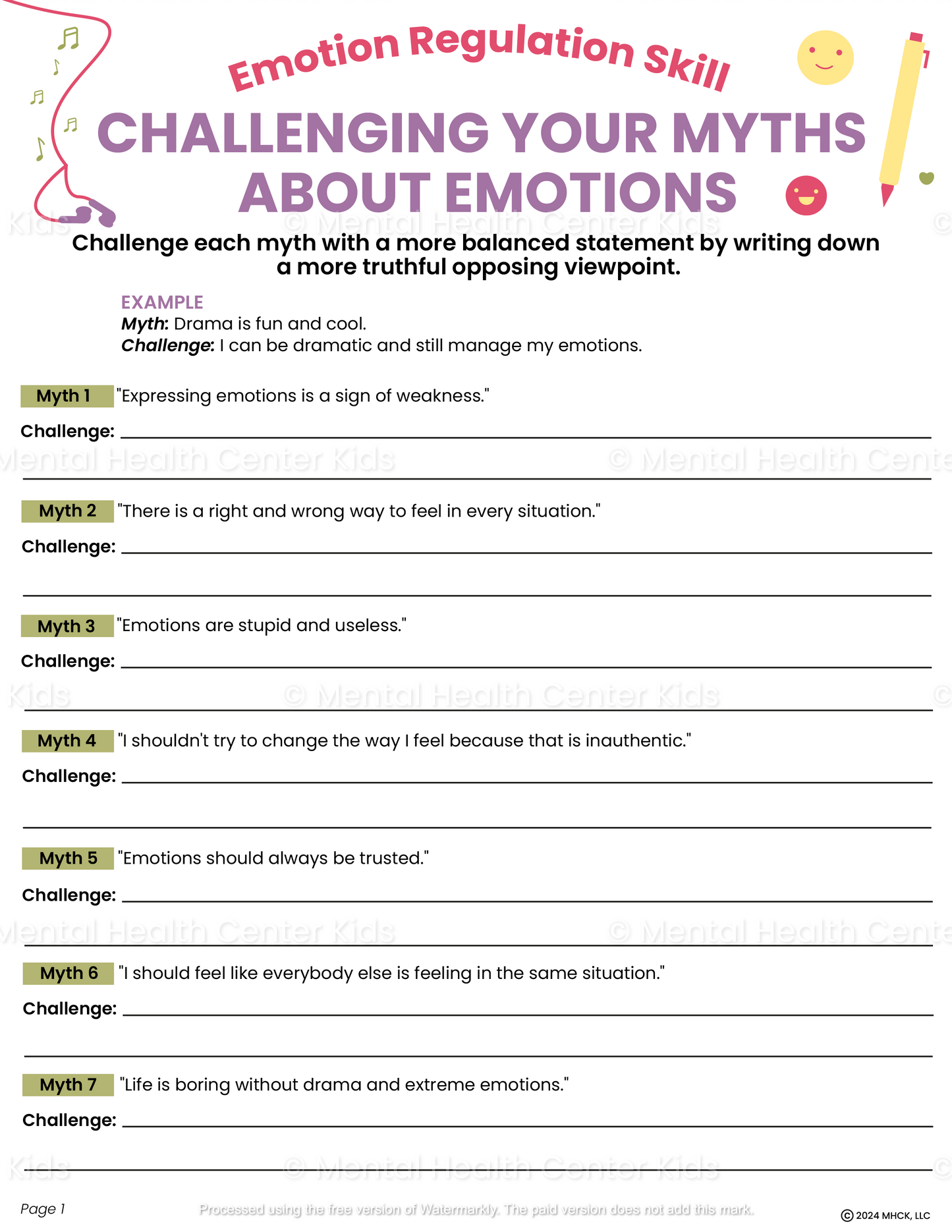challenging your myths about emotions worksheet