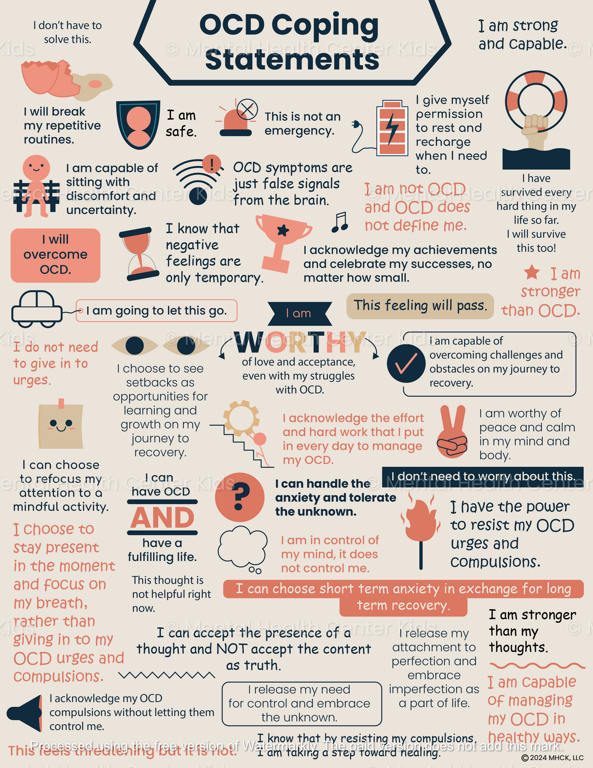 OCD Coping Statements Handout – Mental Health Center Kids