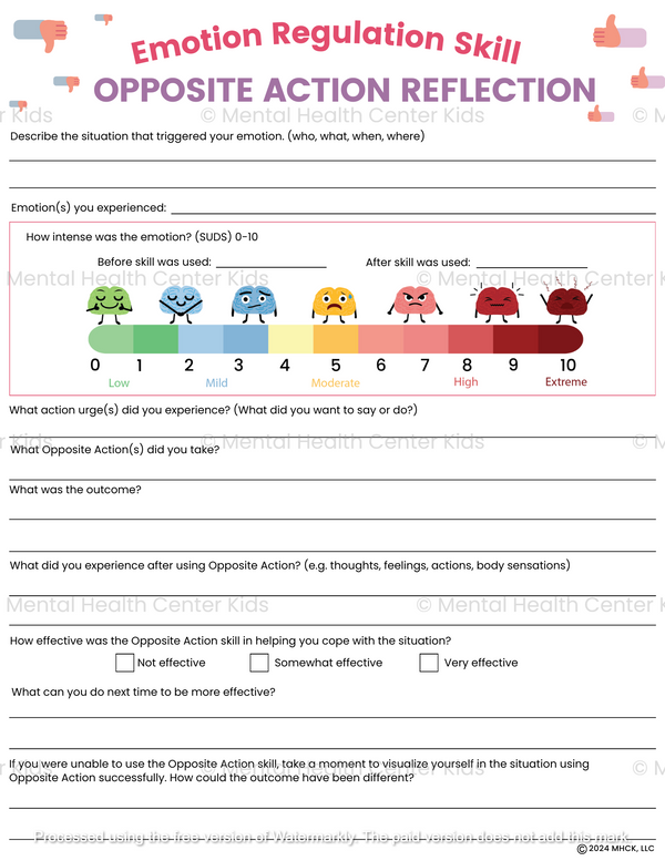 DBT Opposite Action Worksheet Mental Health Center Kids