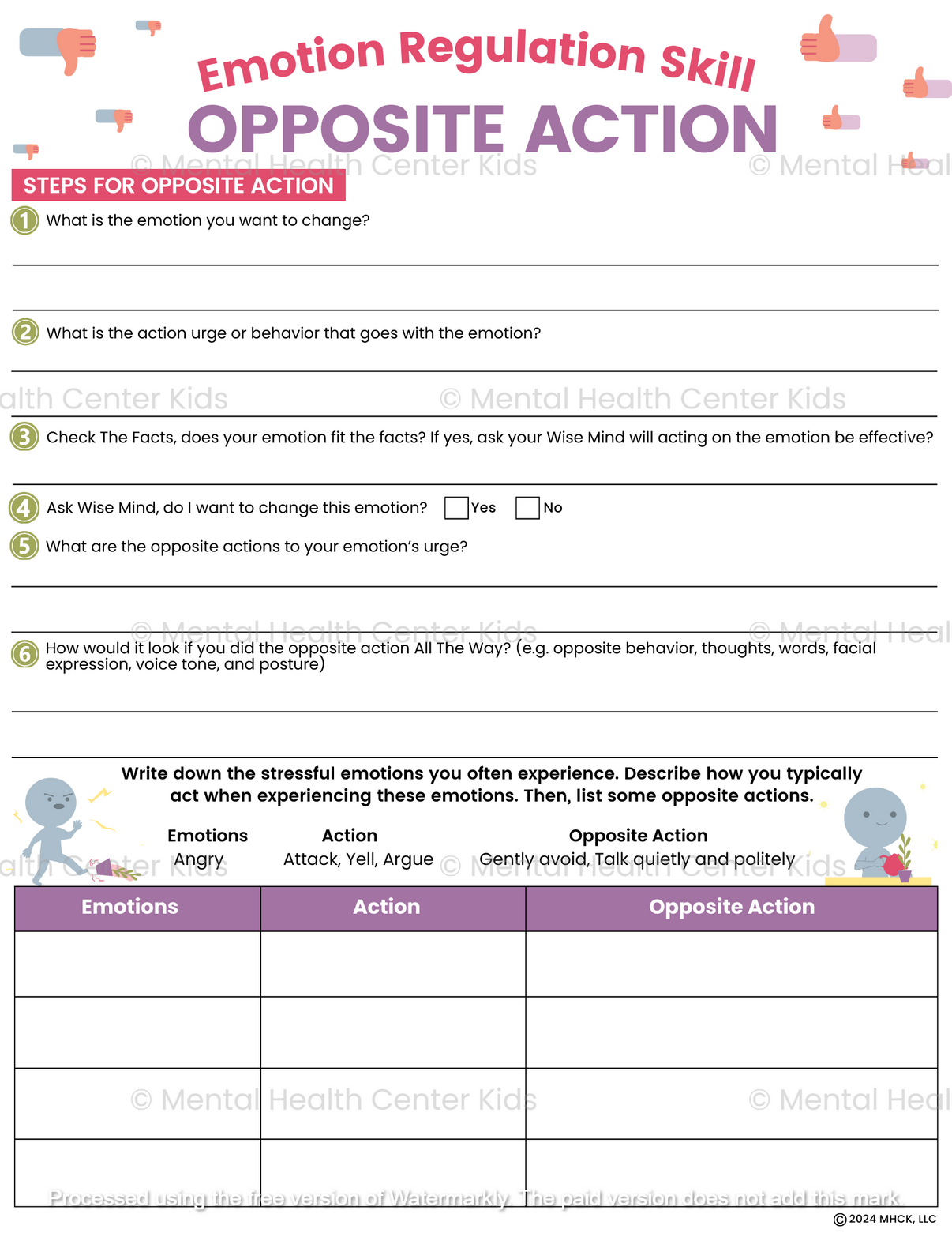 DBT Opposite Action Worksheet Mental Health Center Kids