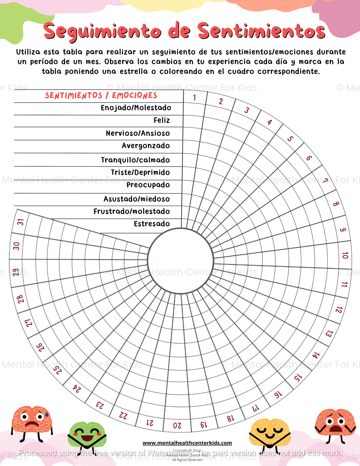 Spanish Monthly Feelings Tracker Worksheet