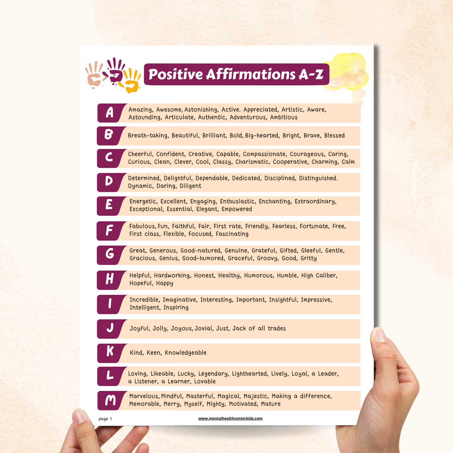 Positive Affirmations Worksheet
