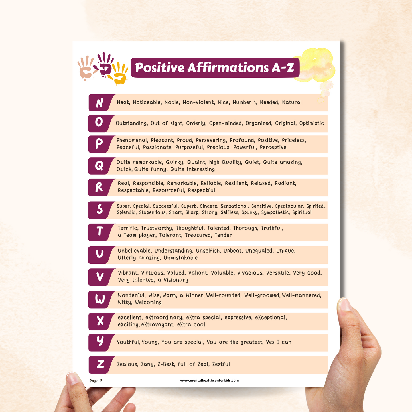 Positive Affirmations Worksheet