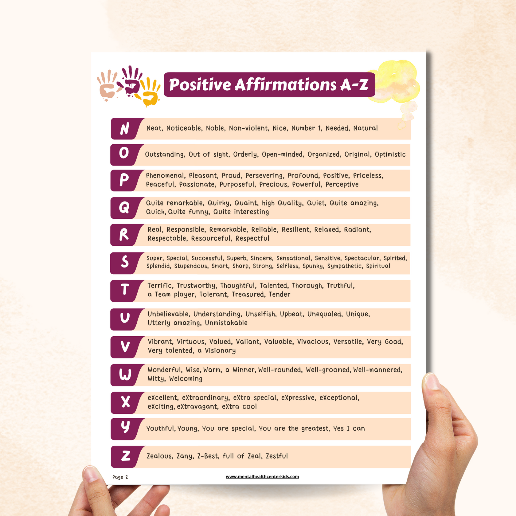 Positive Affirmations Worksheet – Mental Health Center Kids