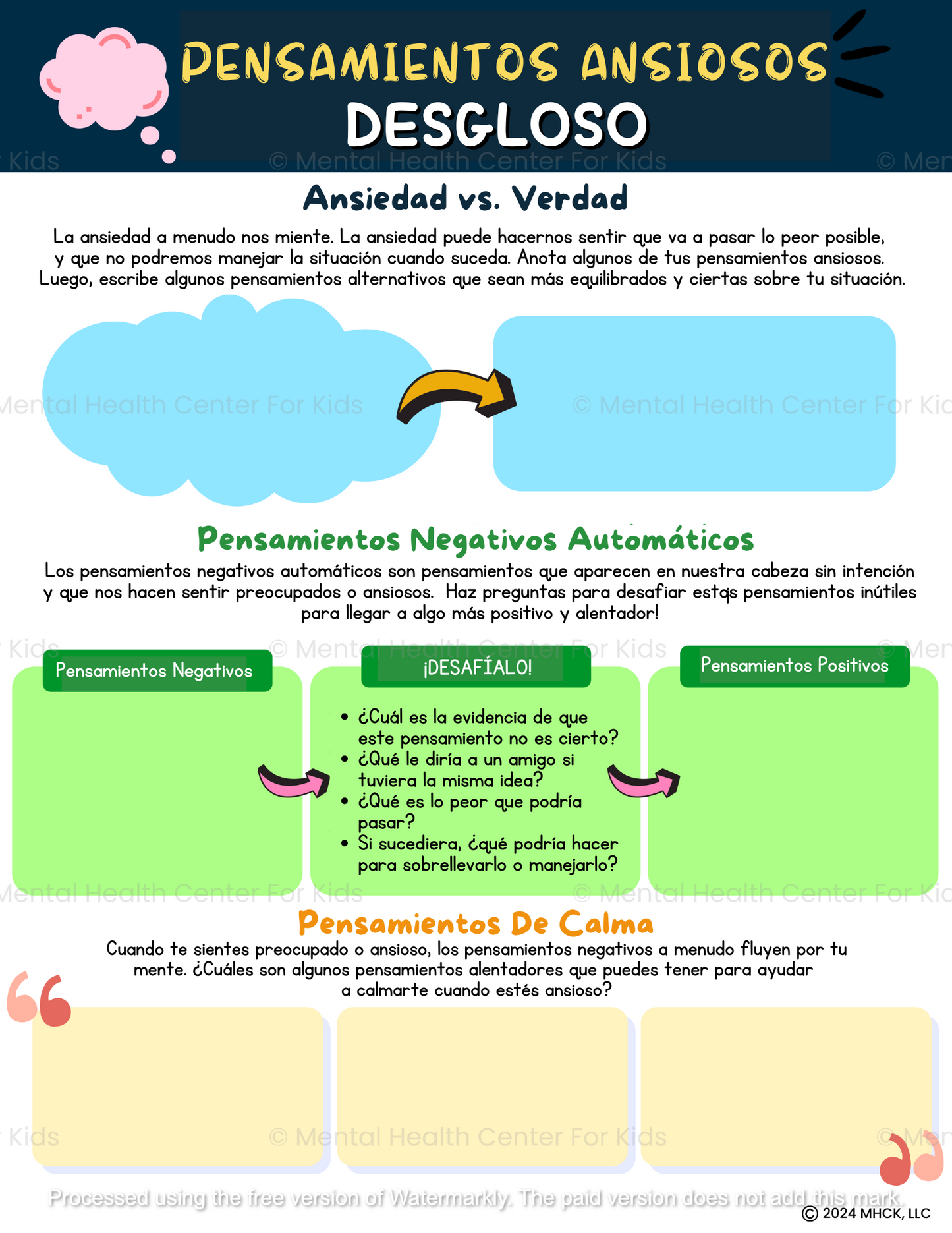 Spanish Anxious Thoughts Breakdown Worksheet
