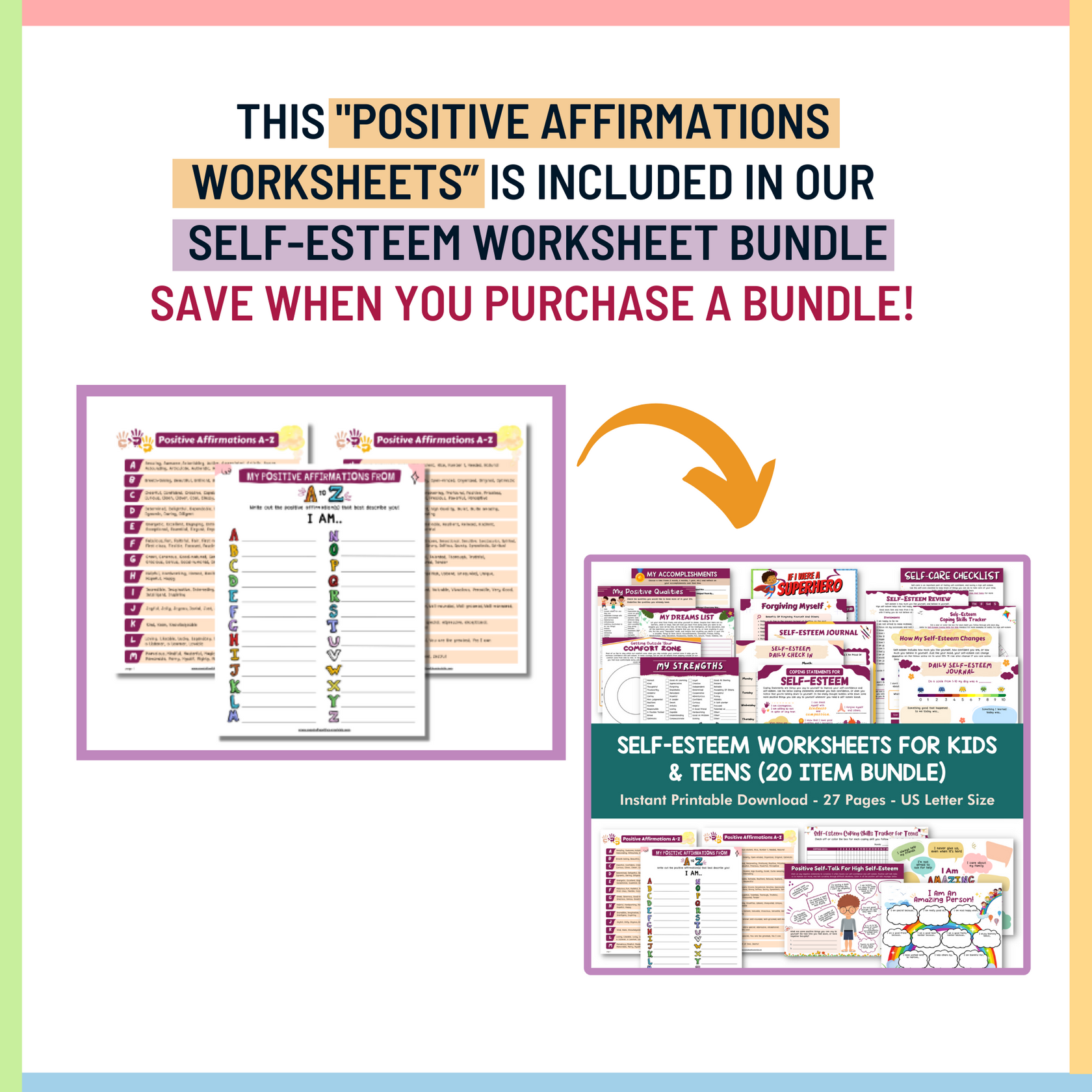 Positive Affirmations Worksheet – Mental Health Center Kids