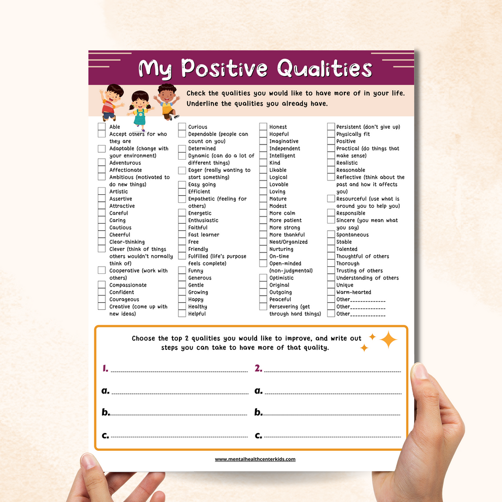 Postive Attributes Activity My Positive Qualities Worksheet – Mental Health Center Kids