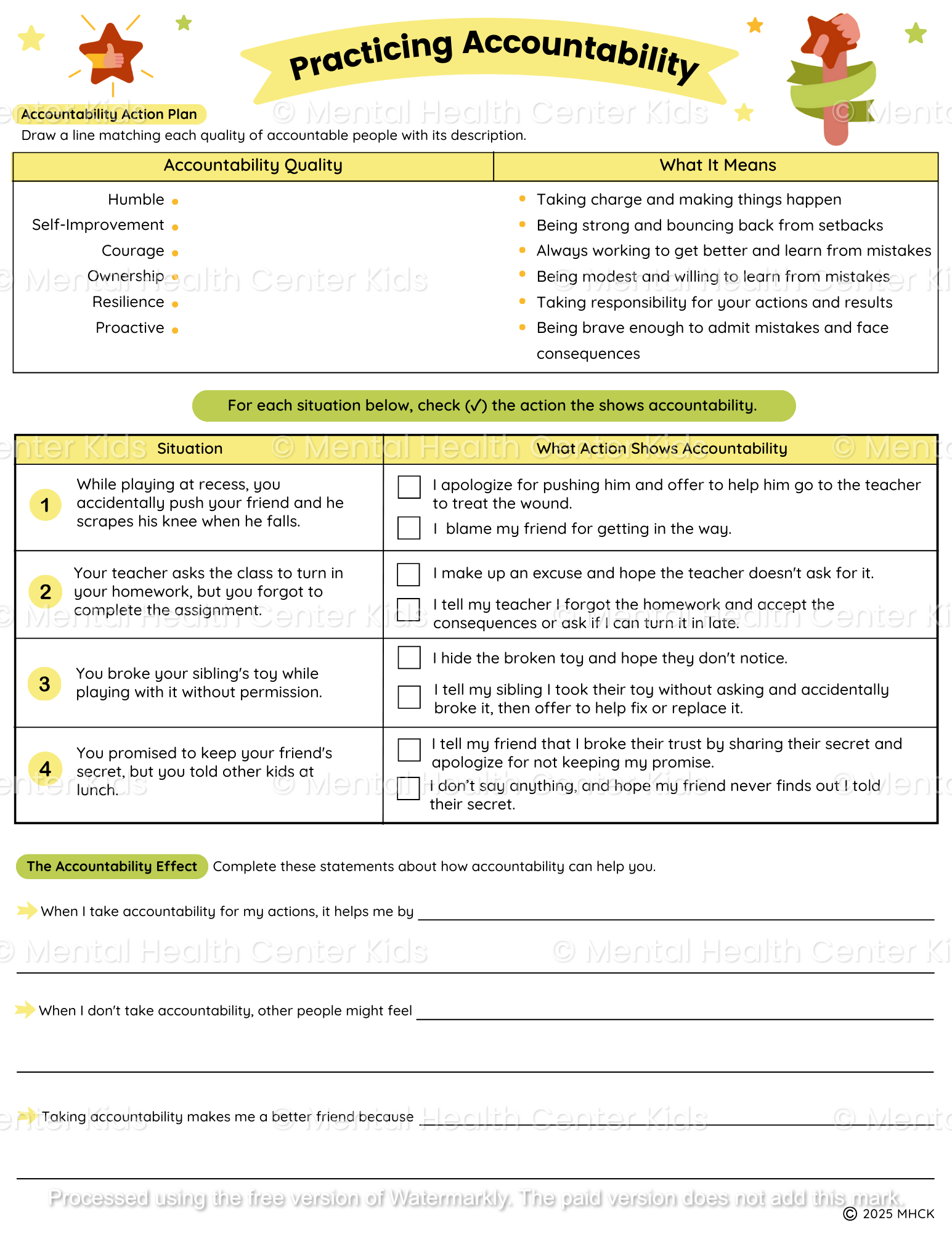 accountability worksheets for teens