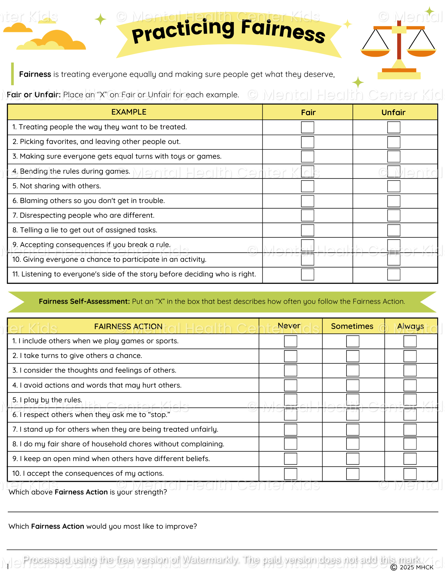 fairness worksheets for kids