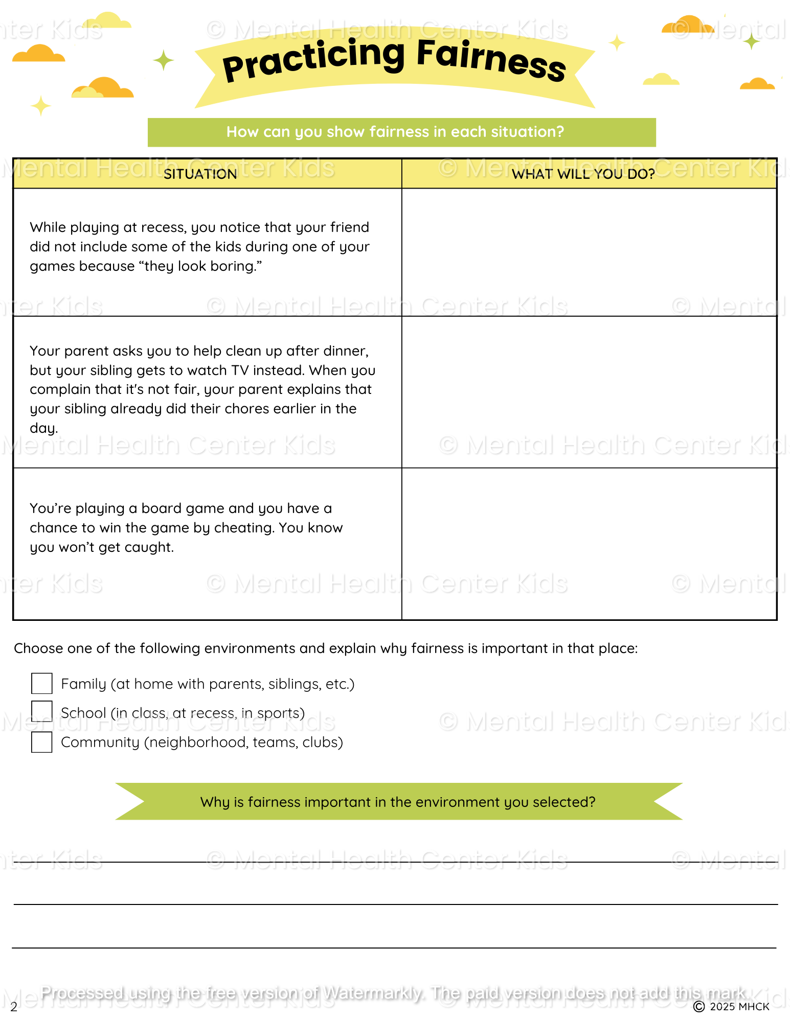 fairness worksheets for elementary school
