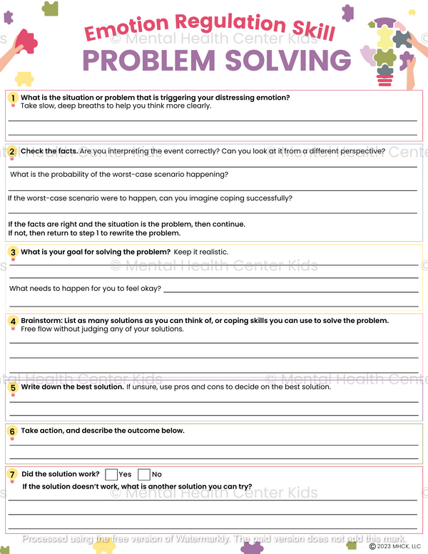 DBT Problem Solving Worksheet Mental Health Center Kids Dbt problem solving worksheet mental health center kids