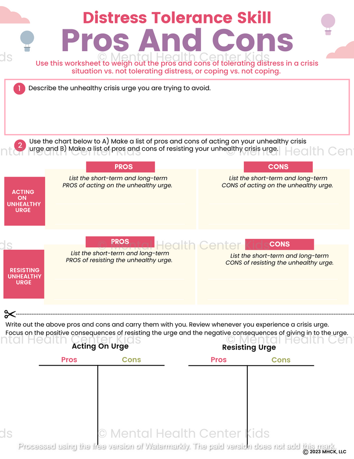 Pros And Cons Of Mental Health Days For Students DBT Pros And Cons Worksheet – Mental Health Center Kids