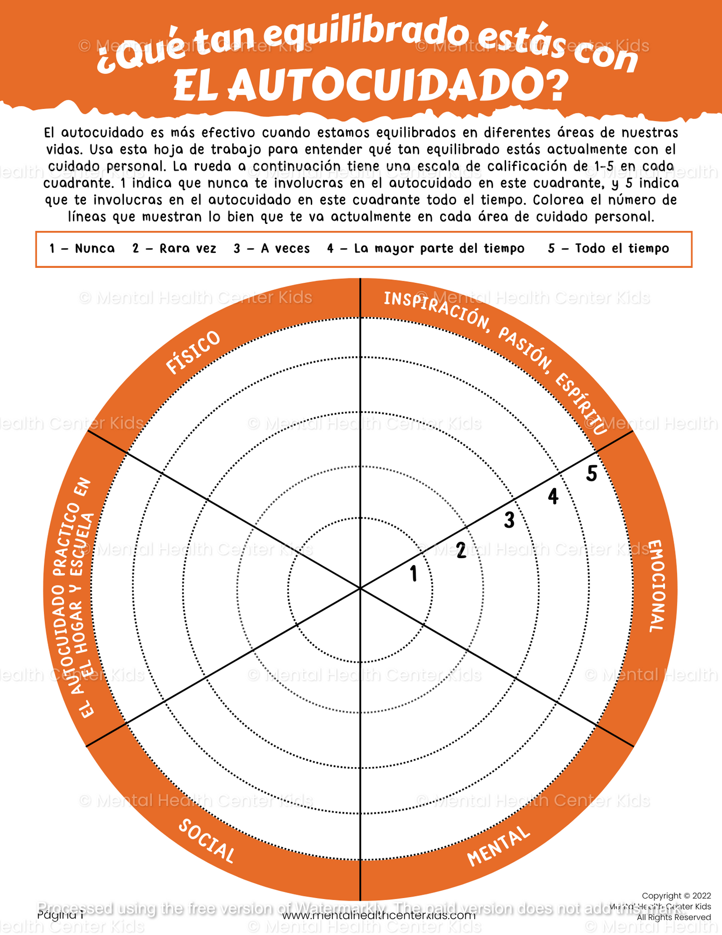 spanish self-care worksheet for kids