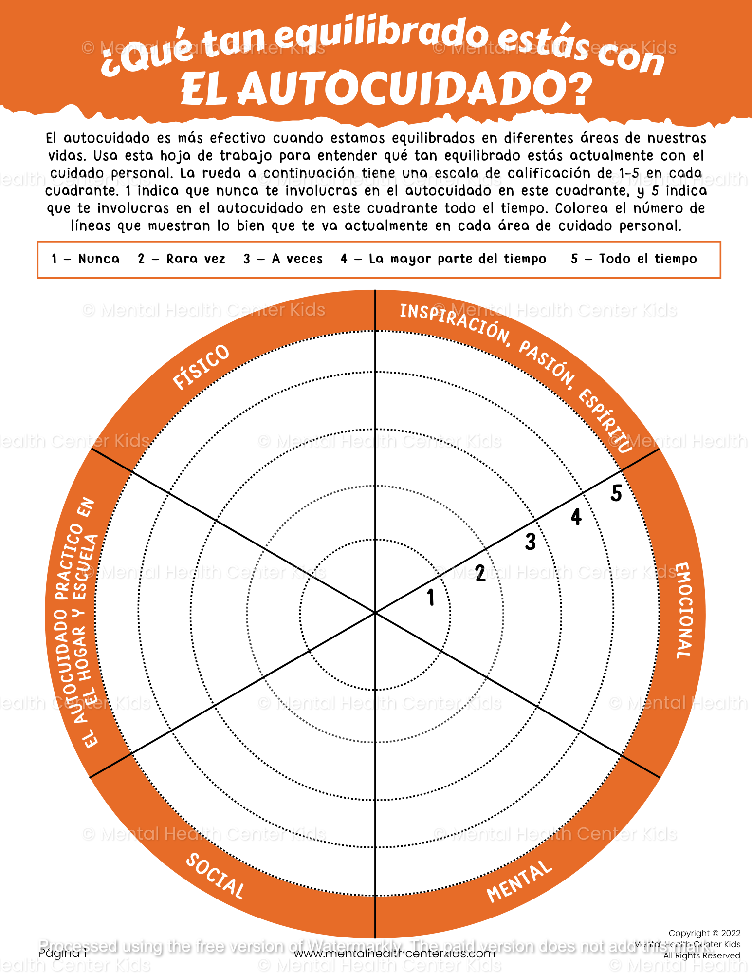 spanish self-care worksheet for kids