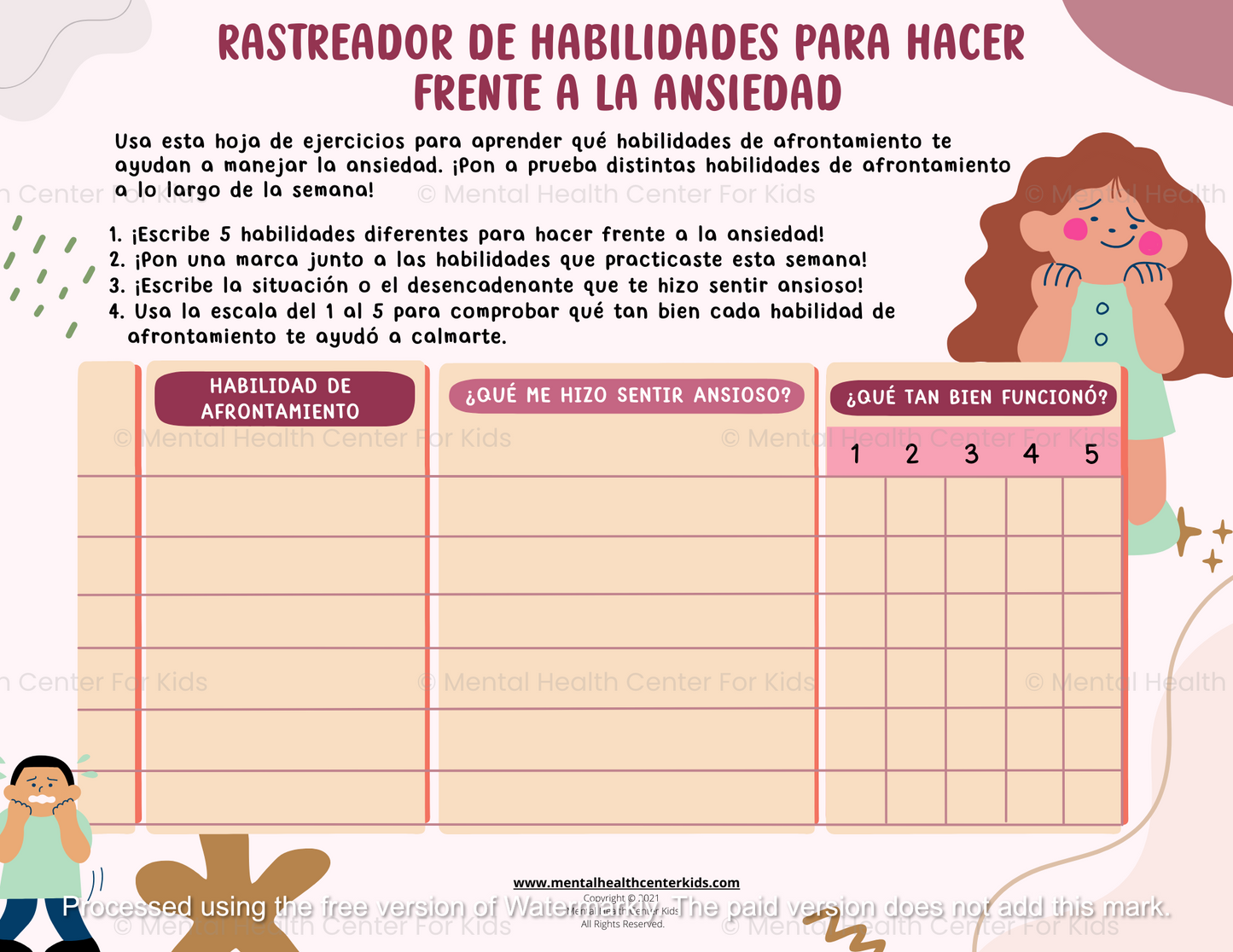 Spanish Anxiety Worksheet