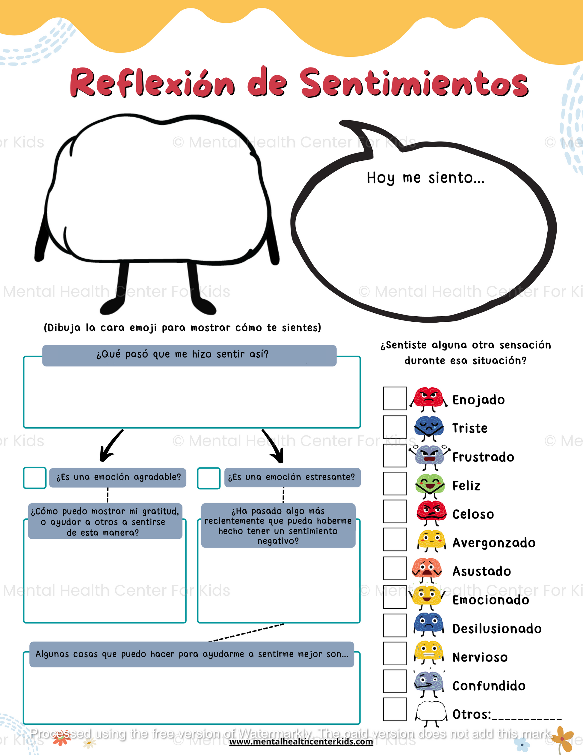 Spanish Feelings Situation Reflection Worksheet 