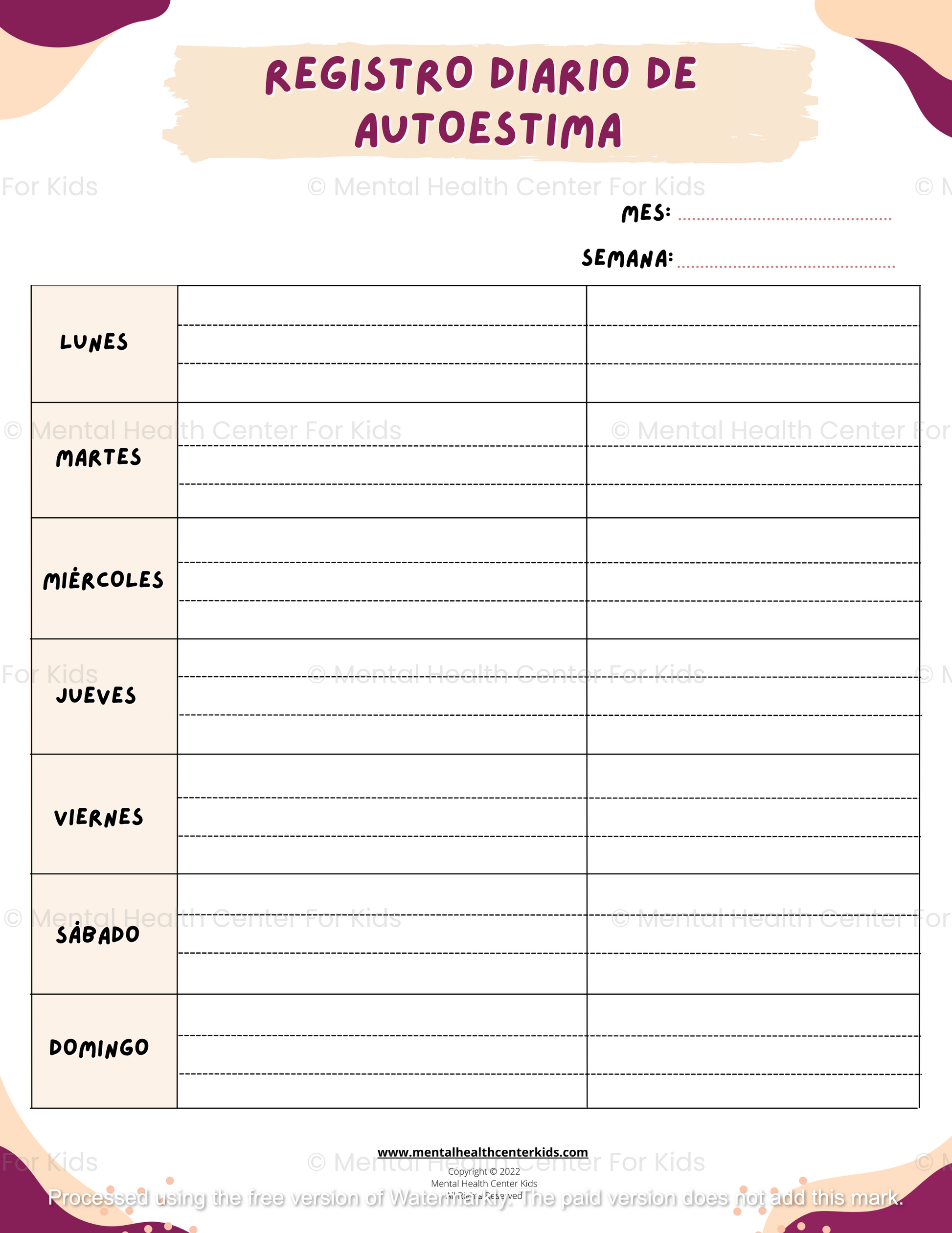 spanish self-esteem worksheet