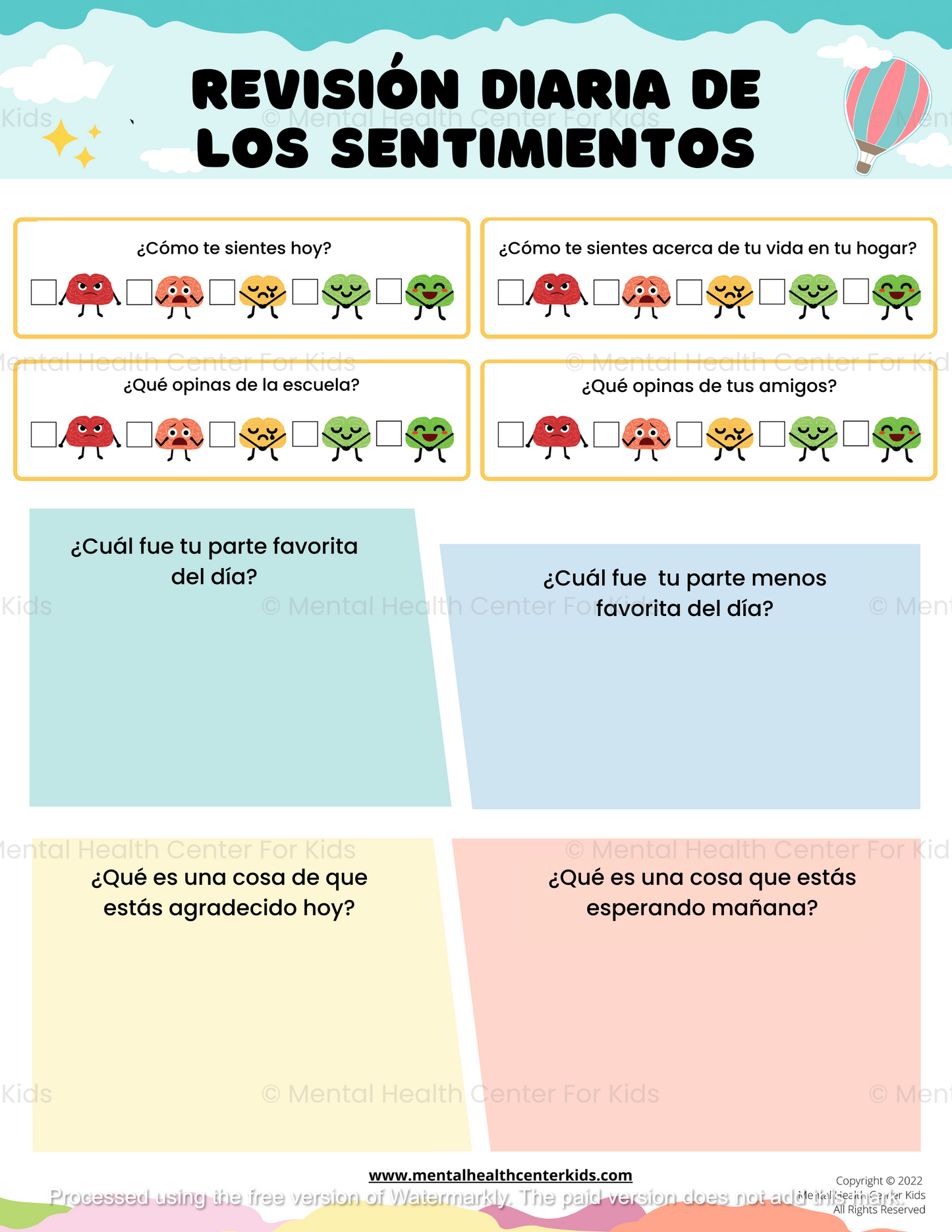 Spanish Daily Feelings Check-In Worksheet 