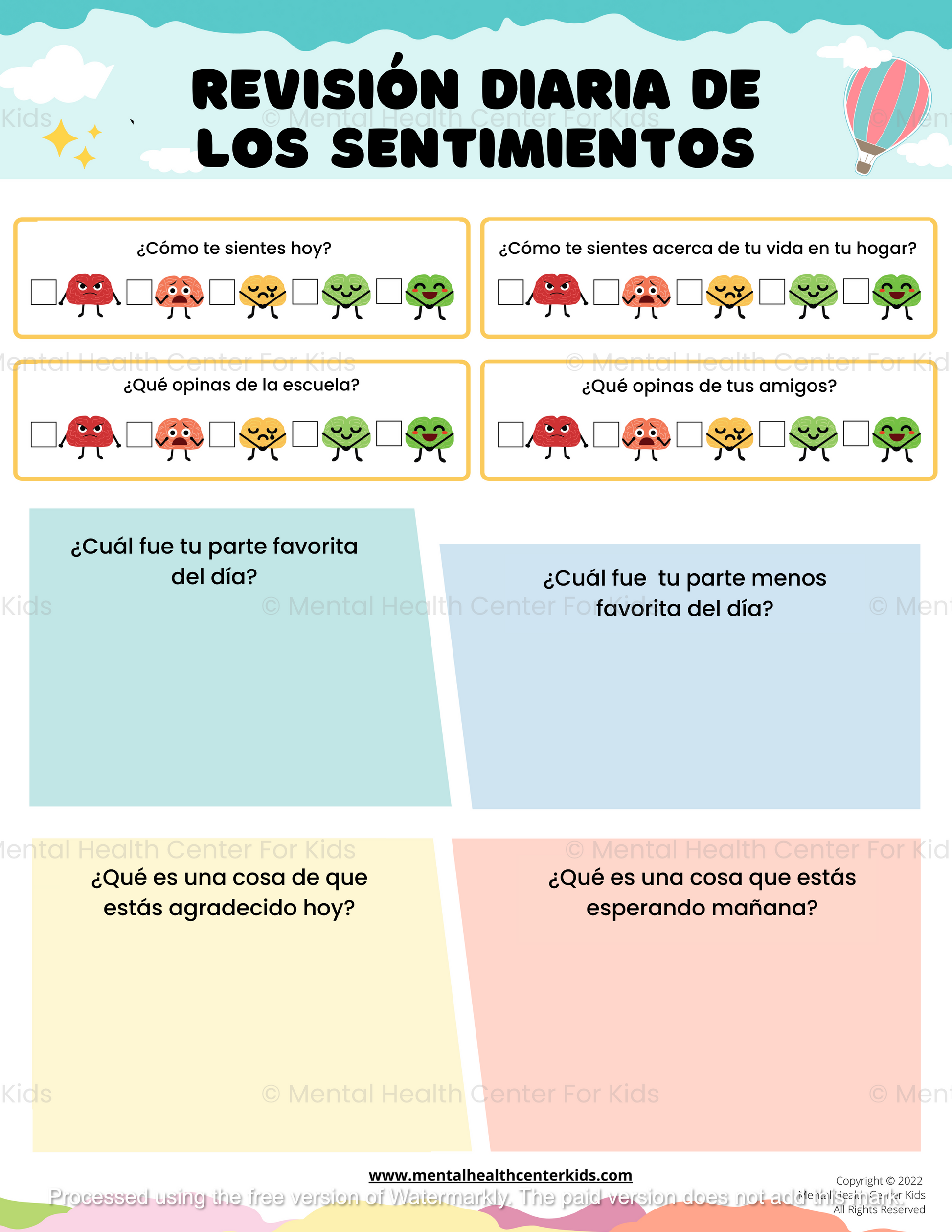 Spanish Daily Feelings Check-In Worksheet 