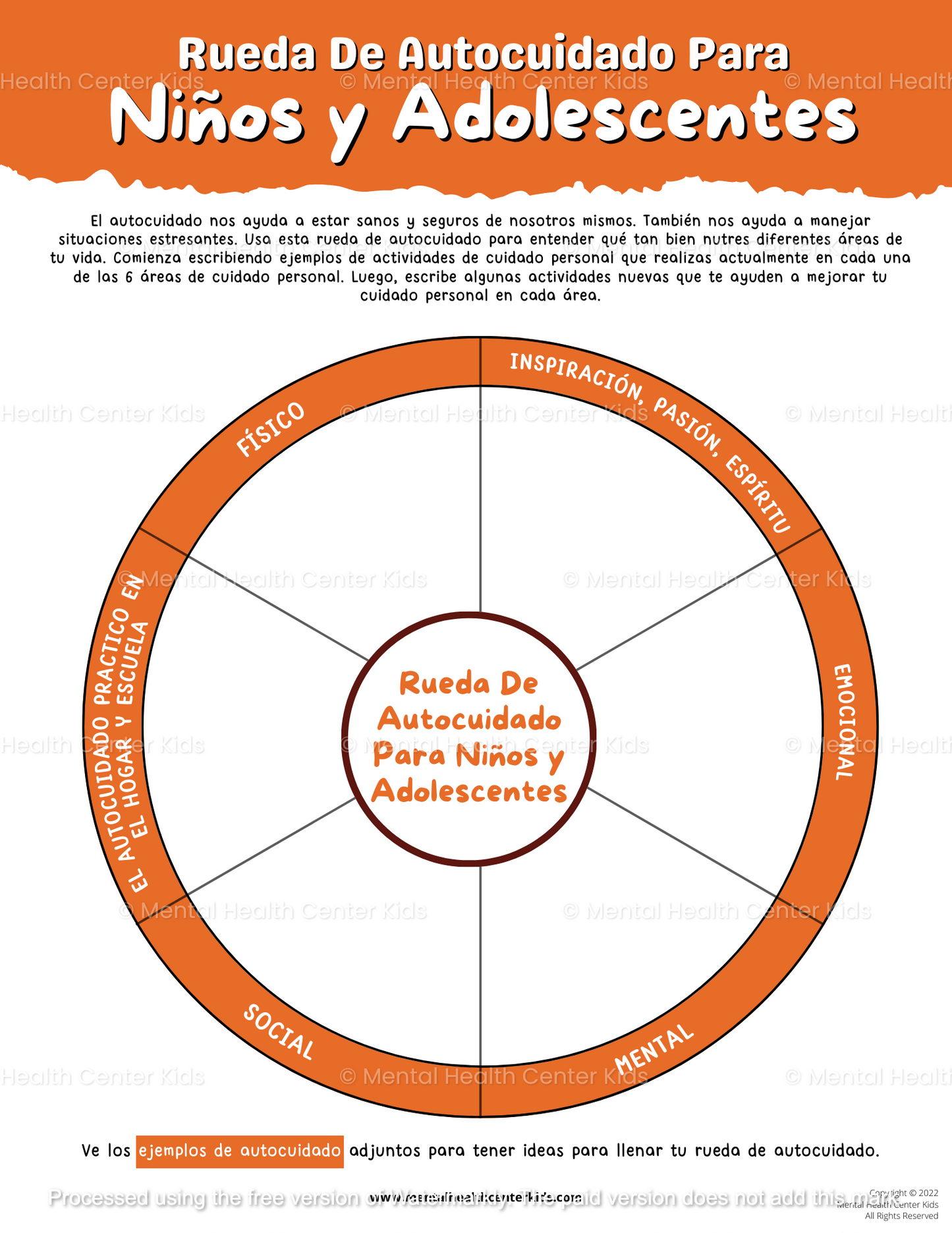 spanish self-care worksheets