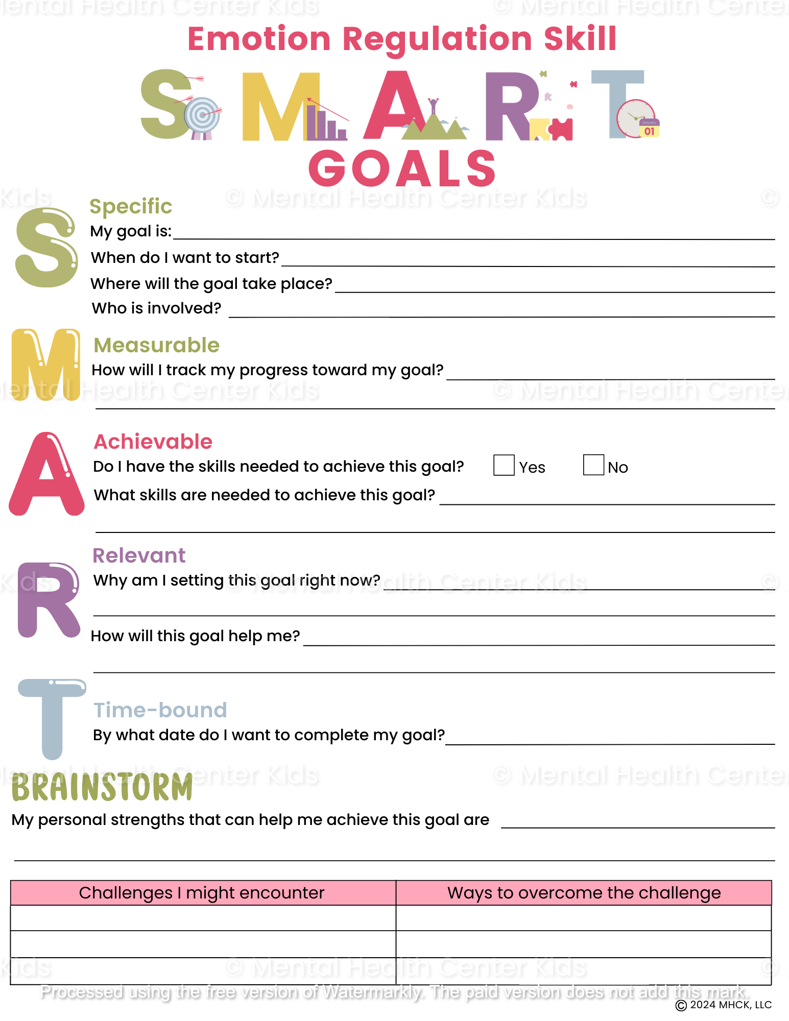 smart goals dbt worksheet