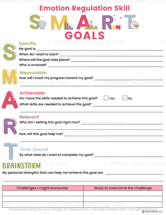 DBT SMART Goals Worksheet – Mental Health Center Kids