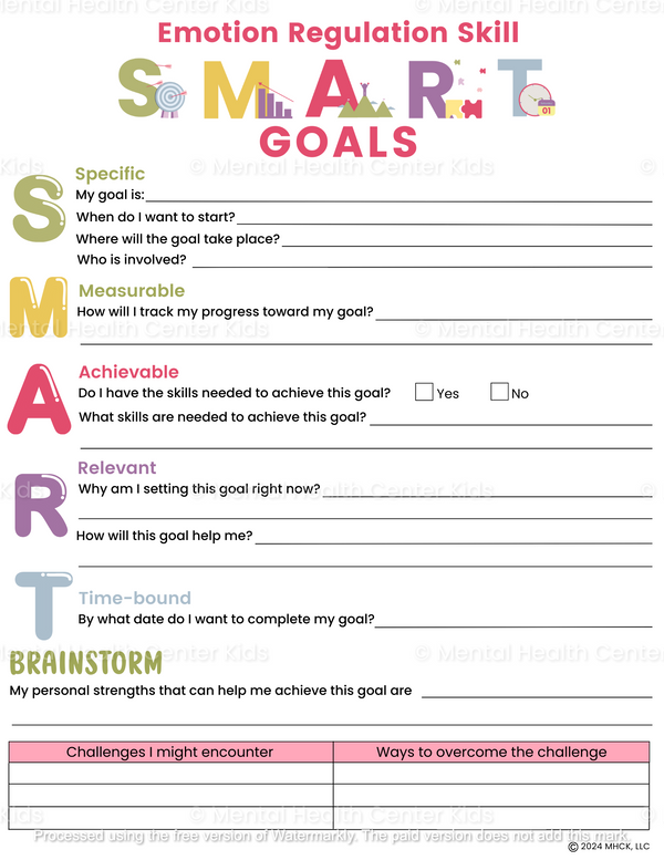 DBT SMART Goals Worksheet – Mental Health Center Kids