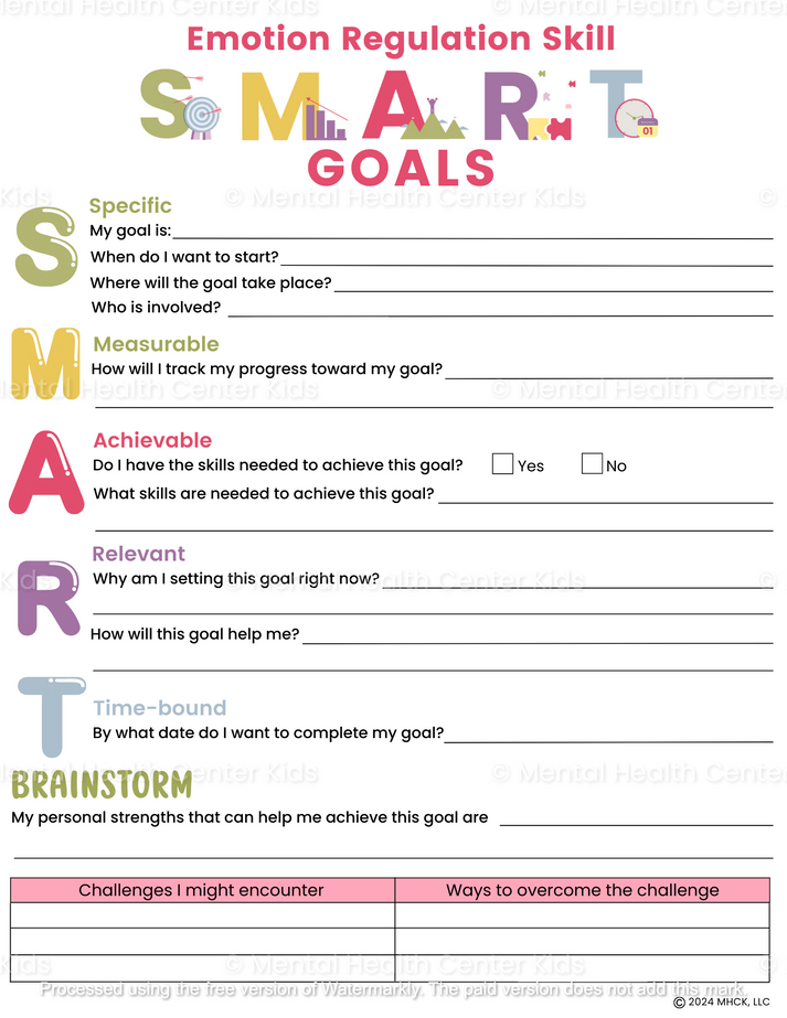 DBT SMART Goals Worksheet – Mental Health Center Kids