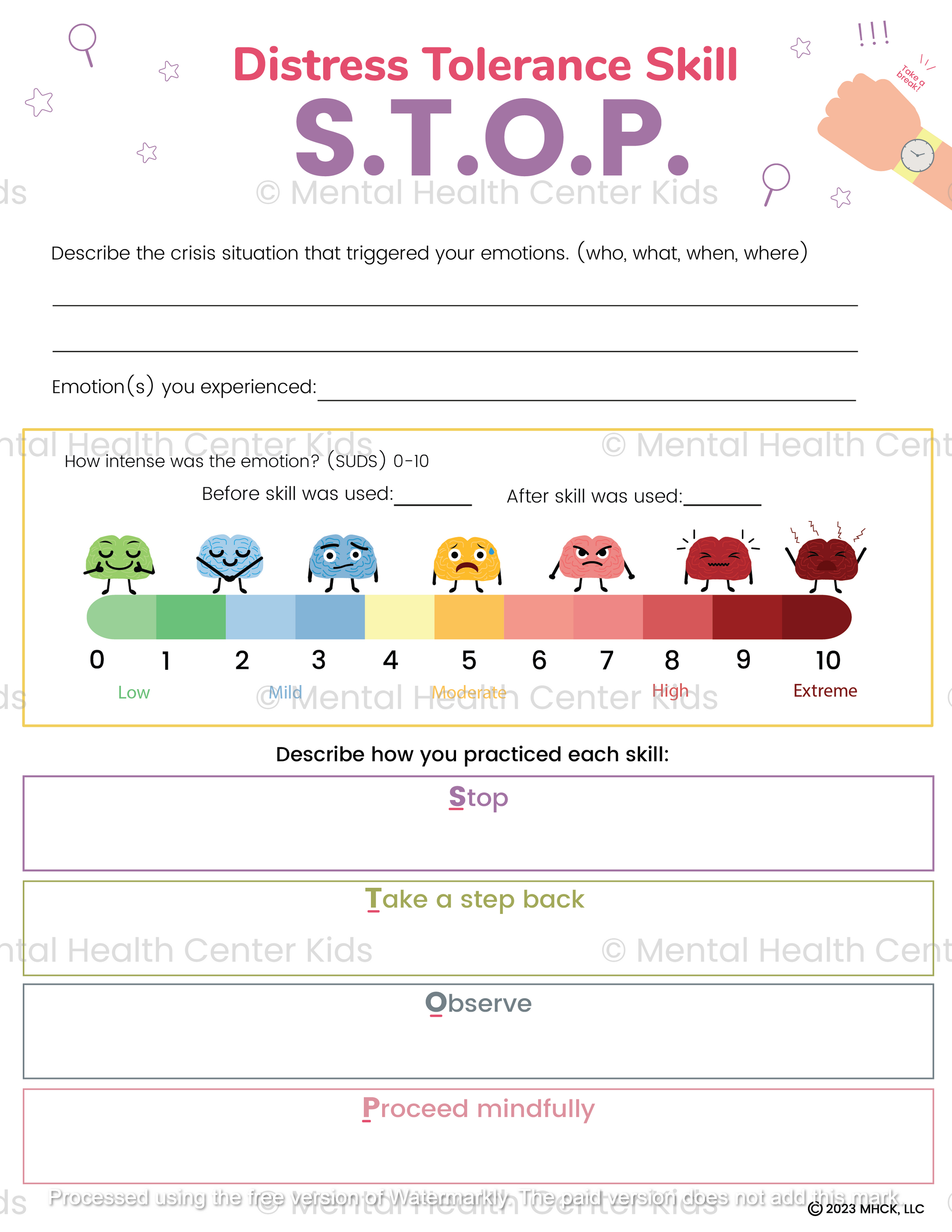 DBT STOP Skill Worksheet – Mental Health Center Kids