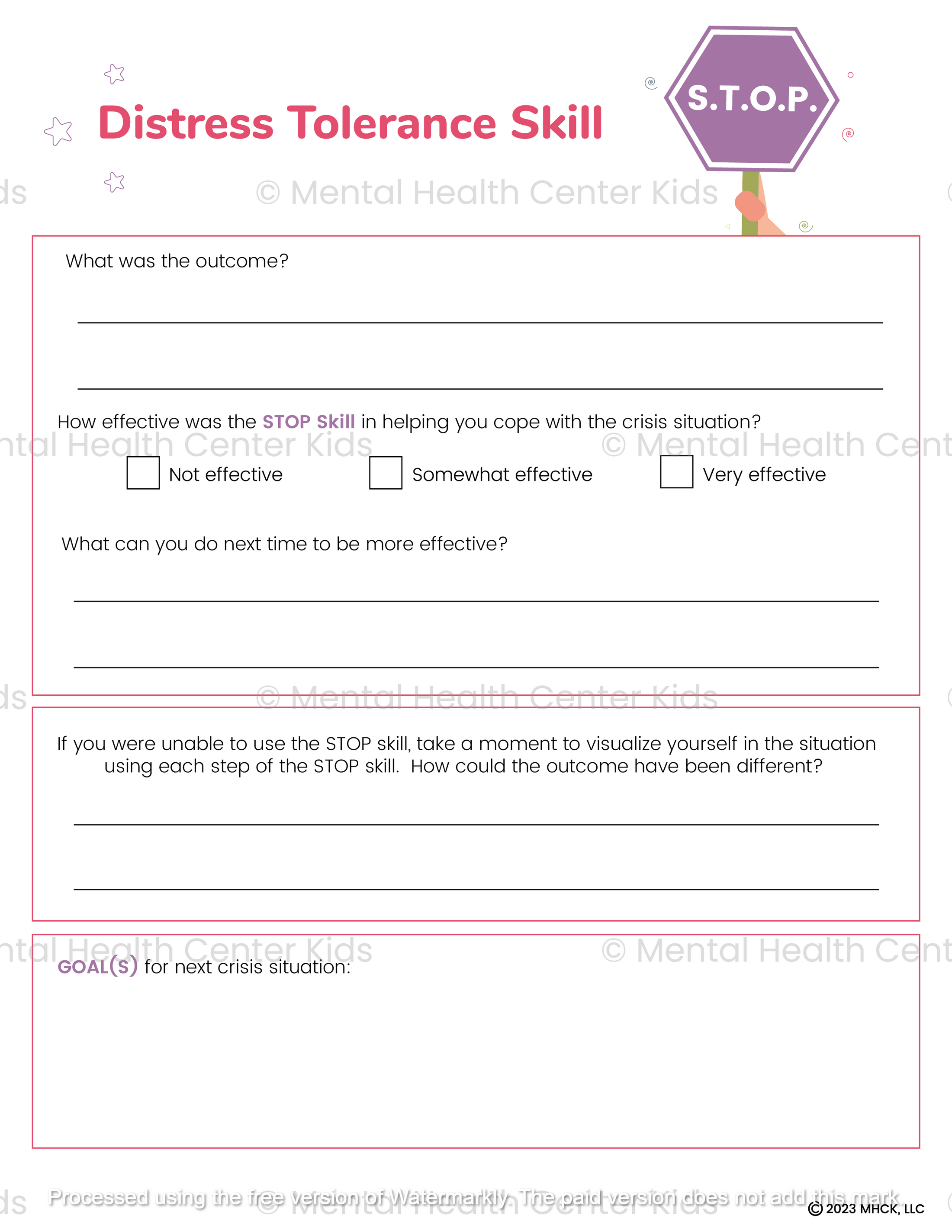 DBT STOP Skill Worksheet – Mental Health Center Kids