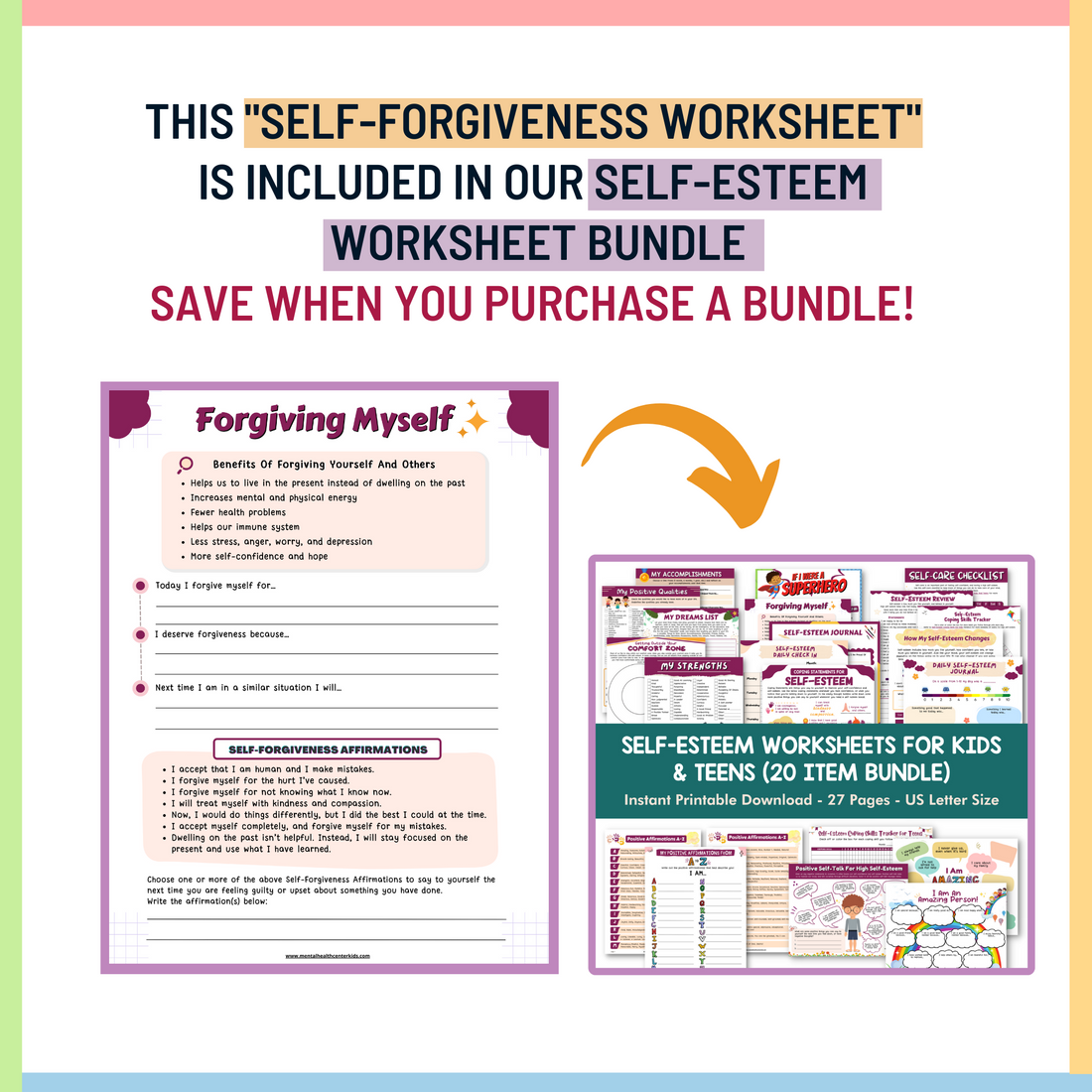 Self-Forgiveness Worksheet – Mental Health Center Kids