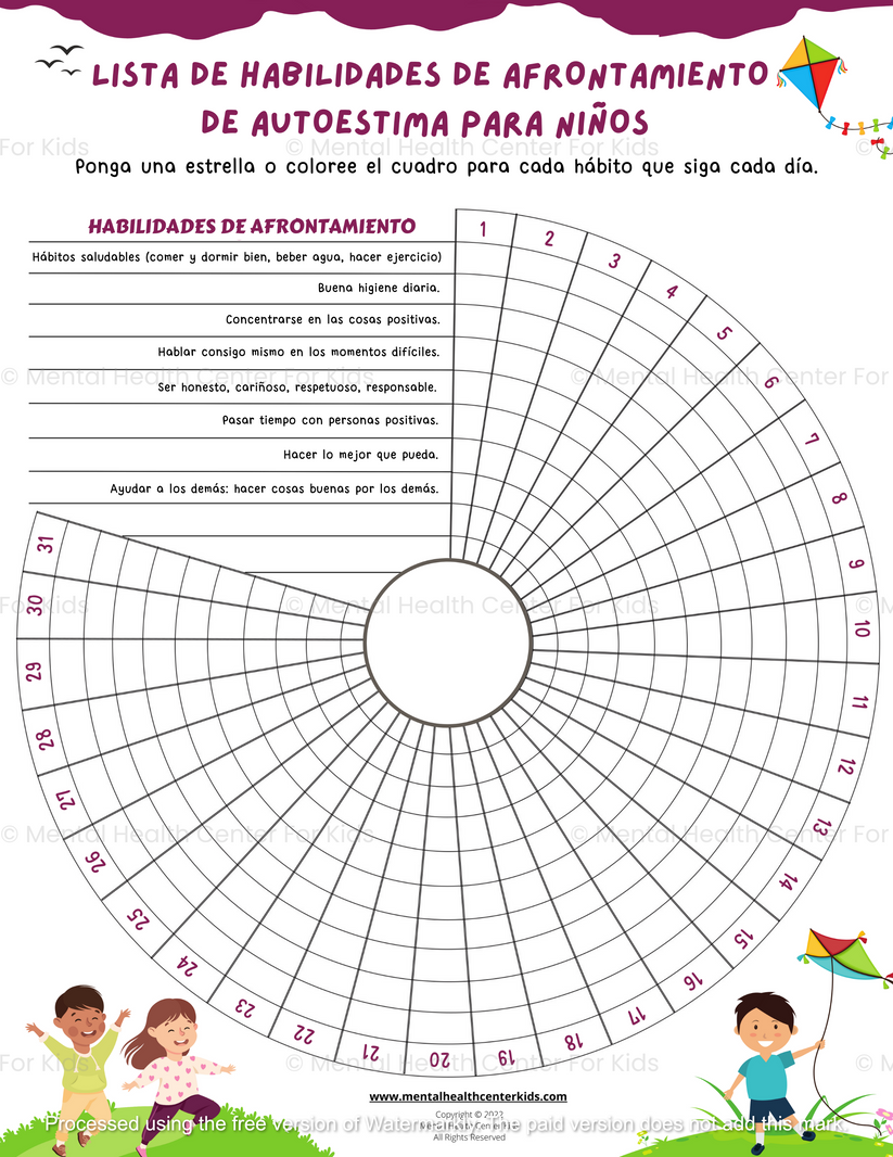 Self-Esteem Coping Skills Tracker for Kids – Mental Health Center Kids