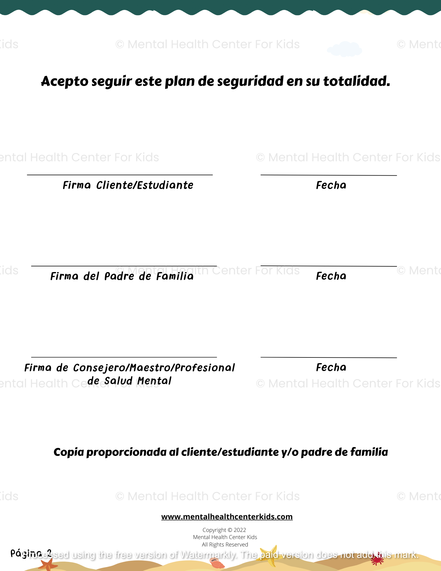 Spanish Safety Plan/Crisis Plan Worksheets for kids