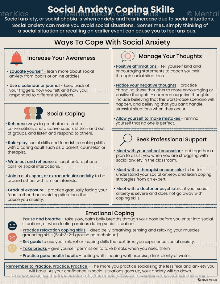 Social Anxiety Coping Skills (PDF) – Mental Health Center Kids