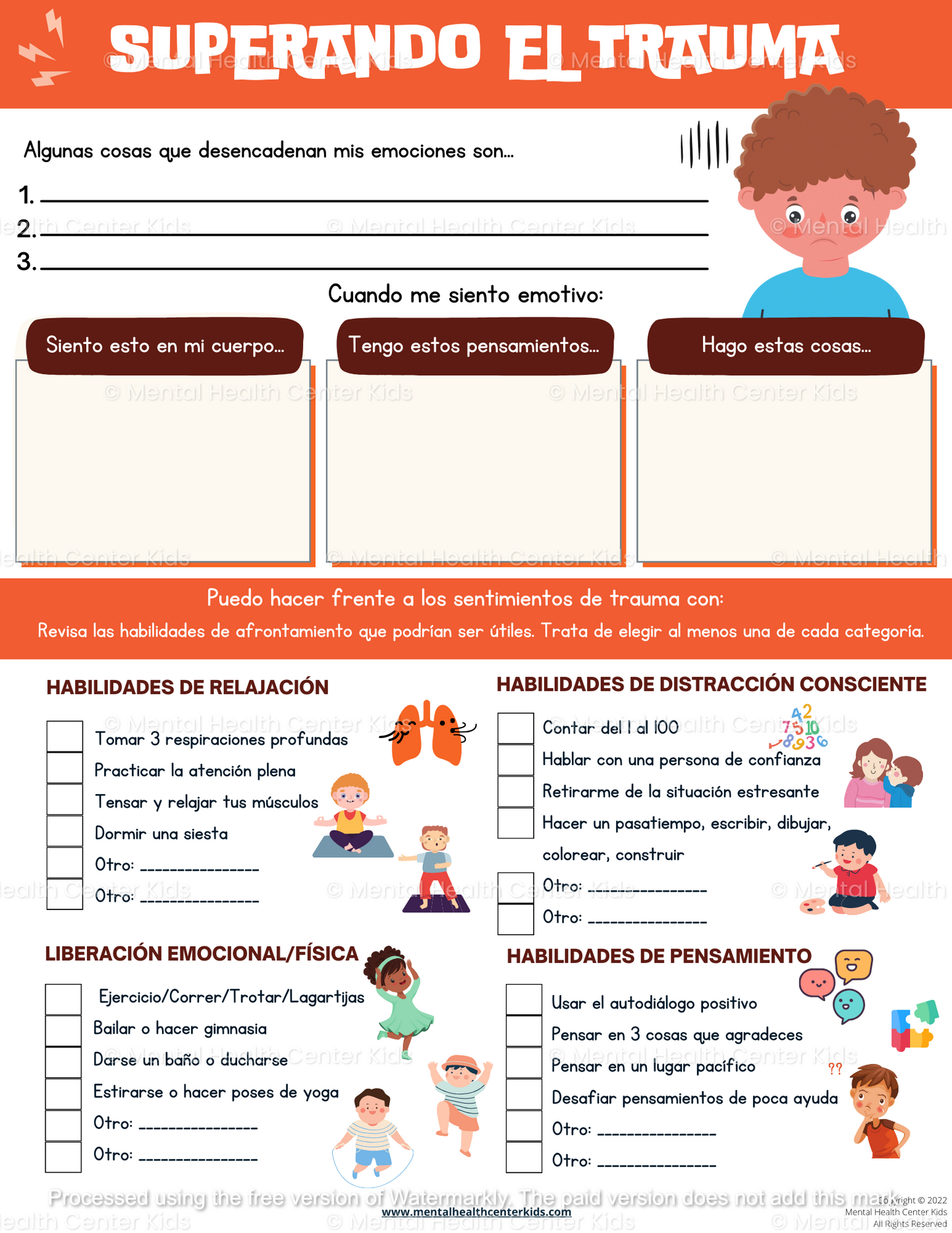 Spanish trauma worksheets for kids