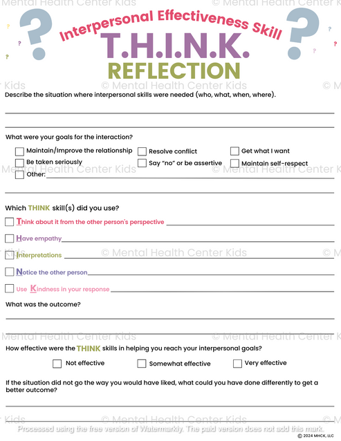 DBT THINK Skill Worksheet – Mental Health Center Kids