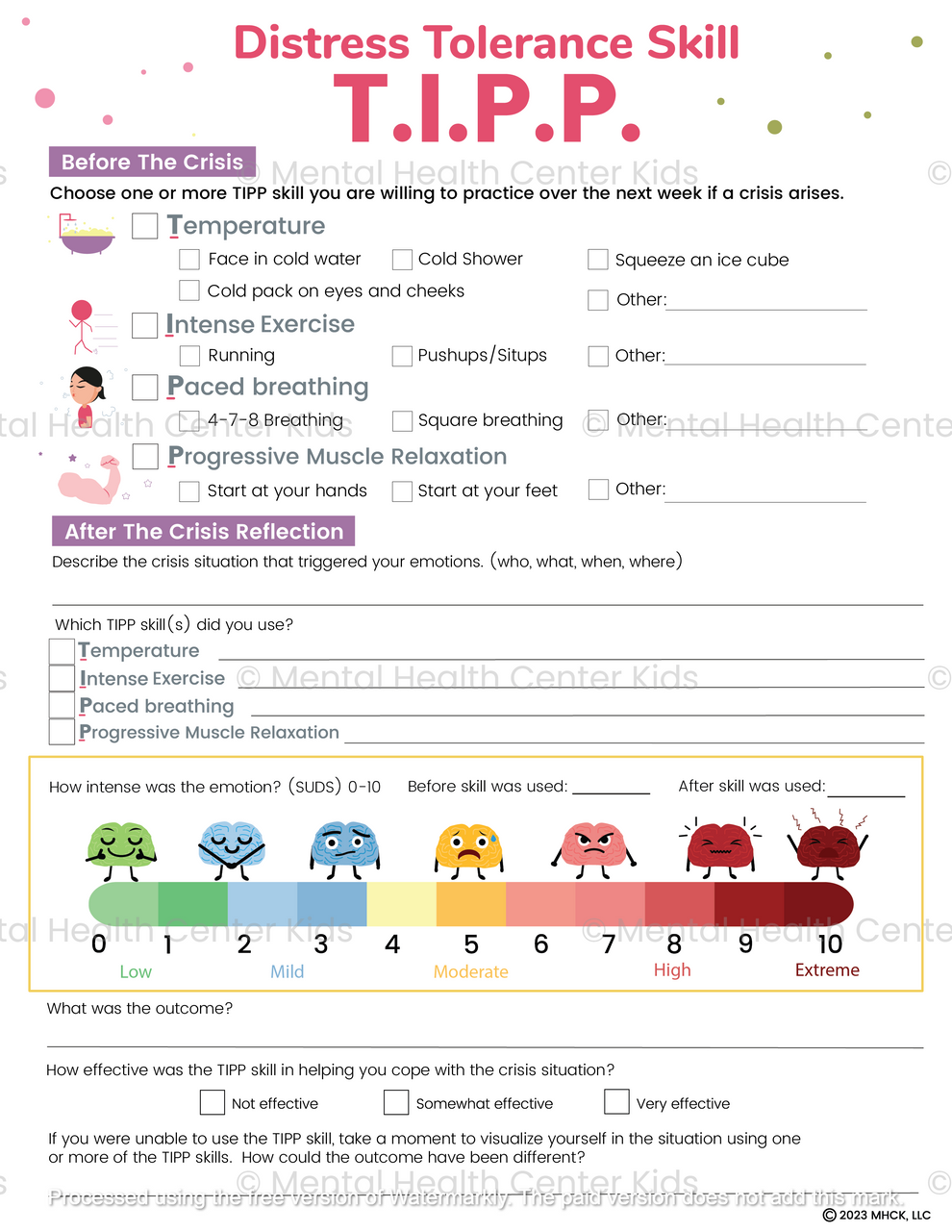 DBT TIPP Skills Worksheet Mental Health Center Kids