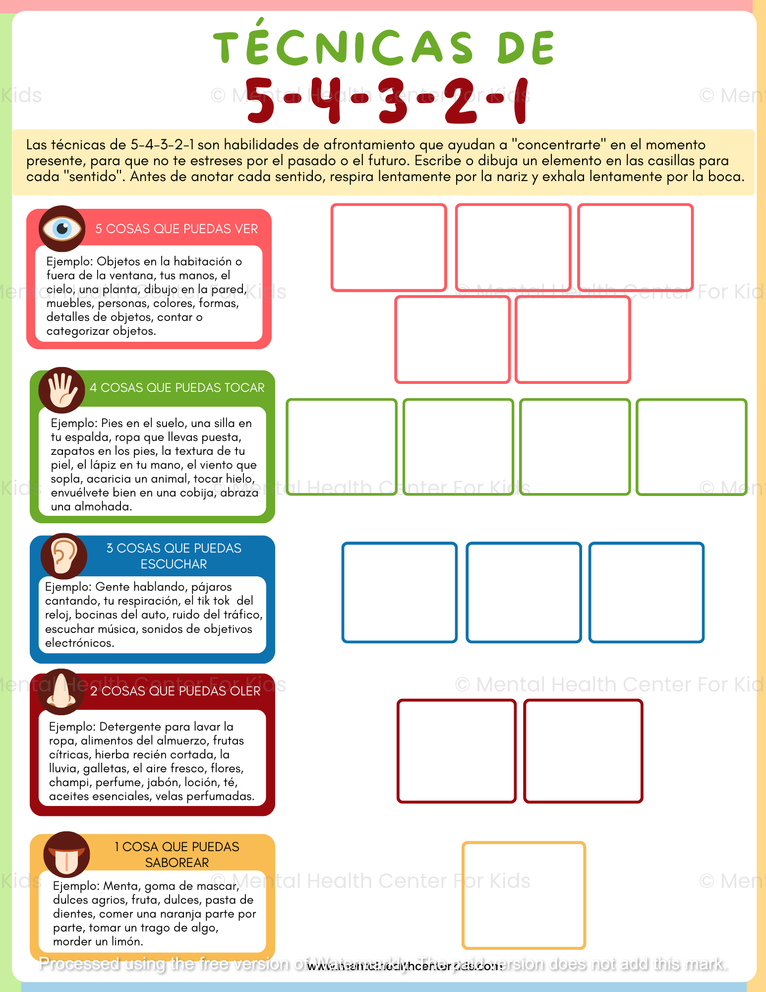 spanish grounding techniques worksheet