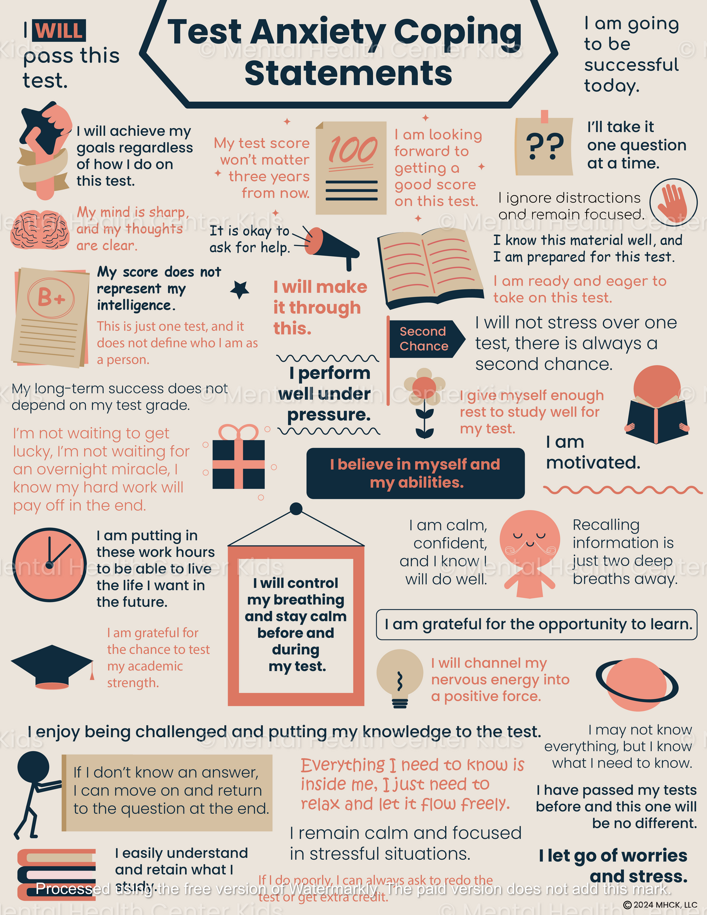 test anxiety coping statements poster