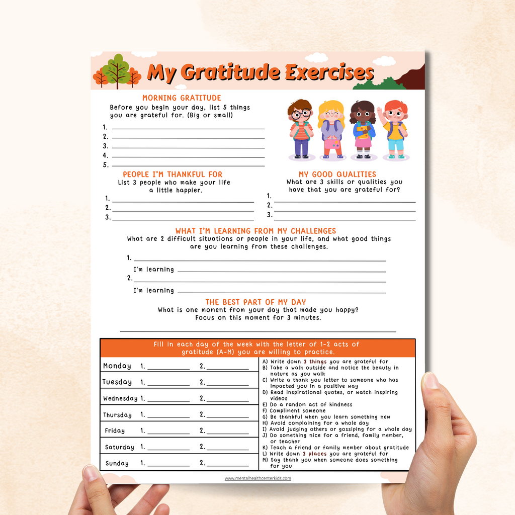 My Gratitude Exercises Worksheet for Kids & Teens