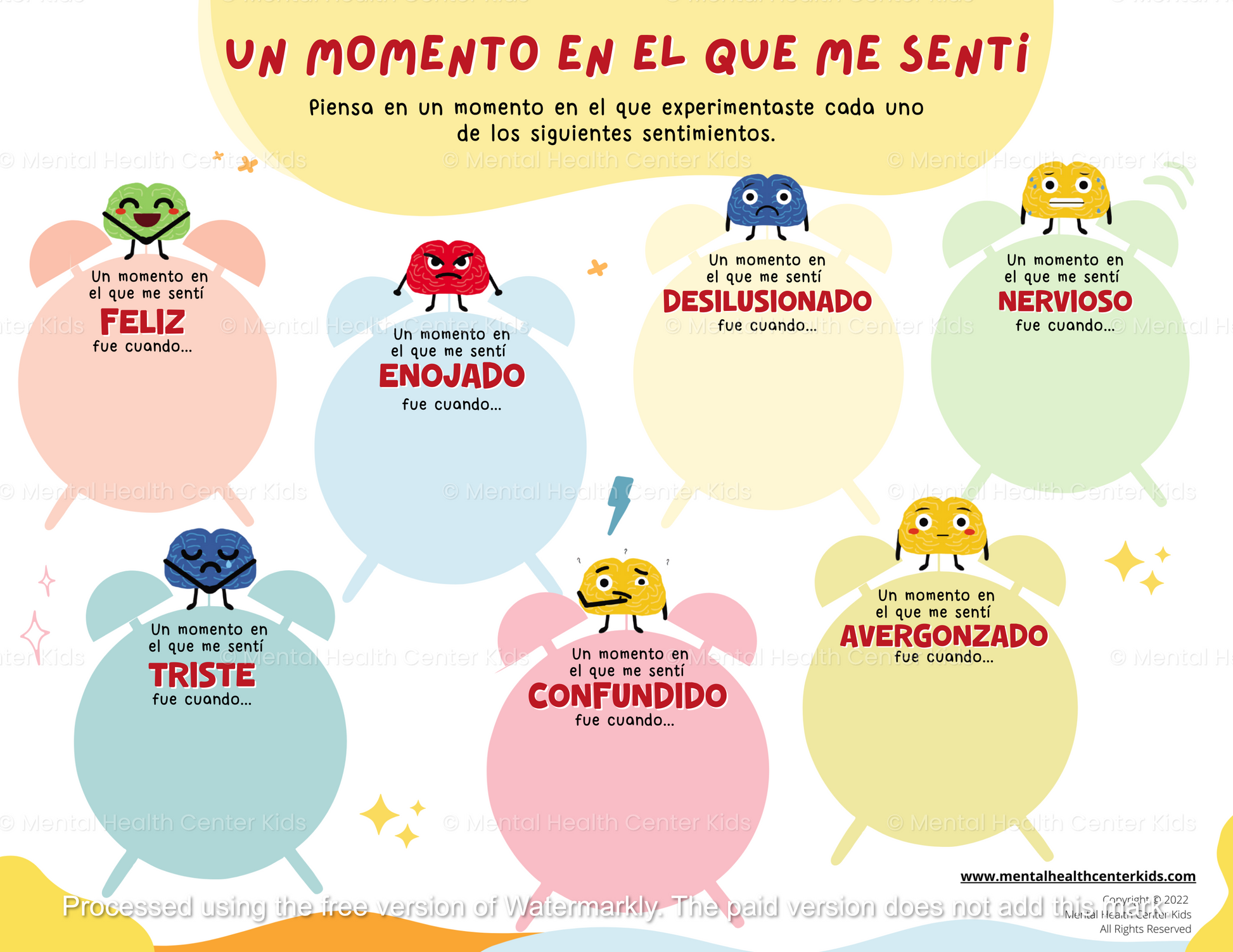 spanish feelings chart worksheet