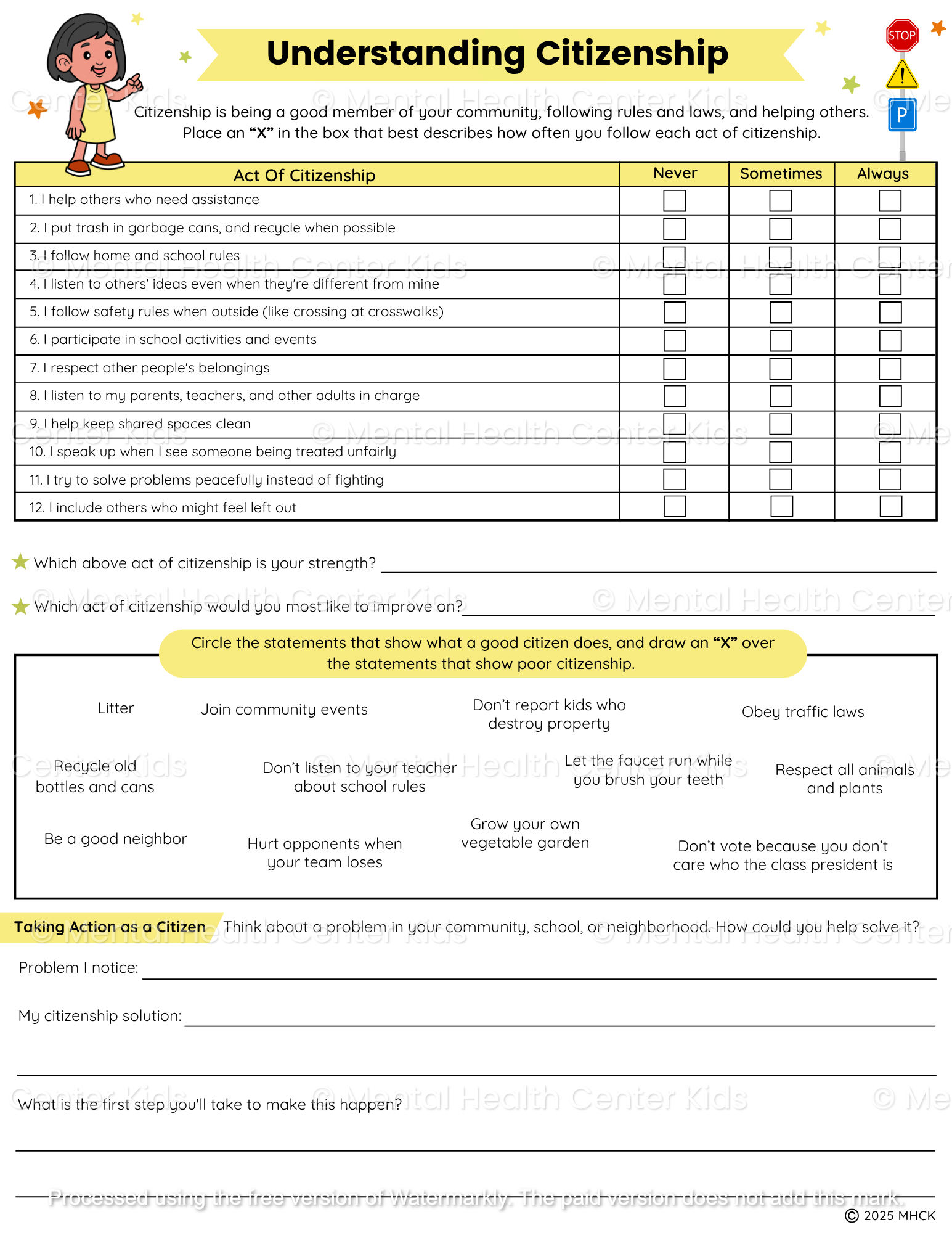citizenship worksheets for kids