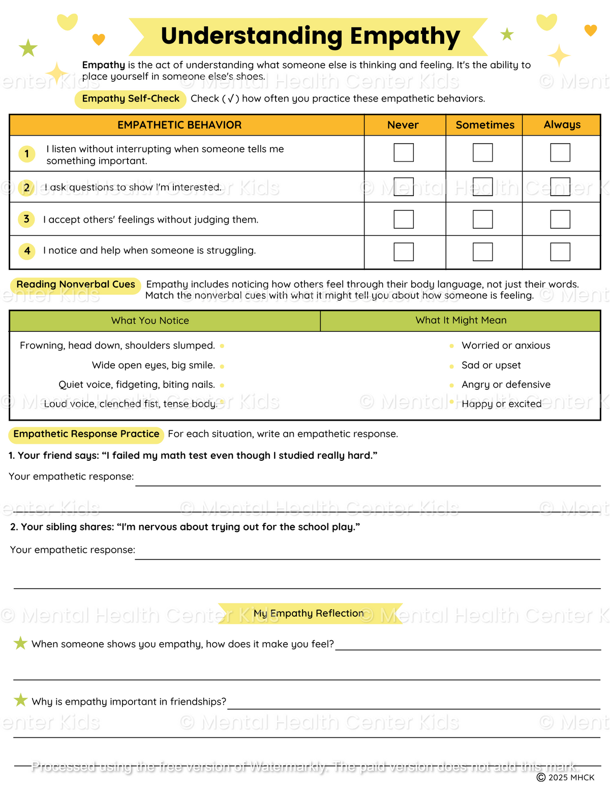 Empathy Worksheets (2 Pages) – Mental Health Center Kids